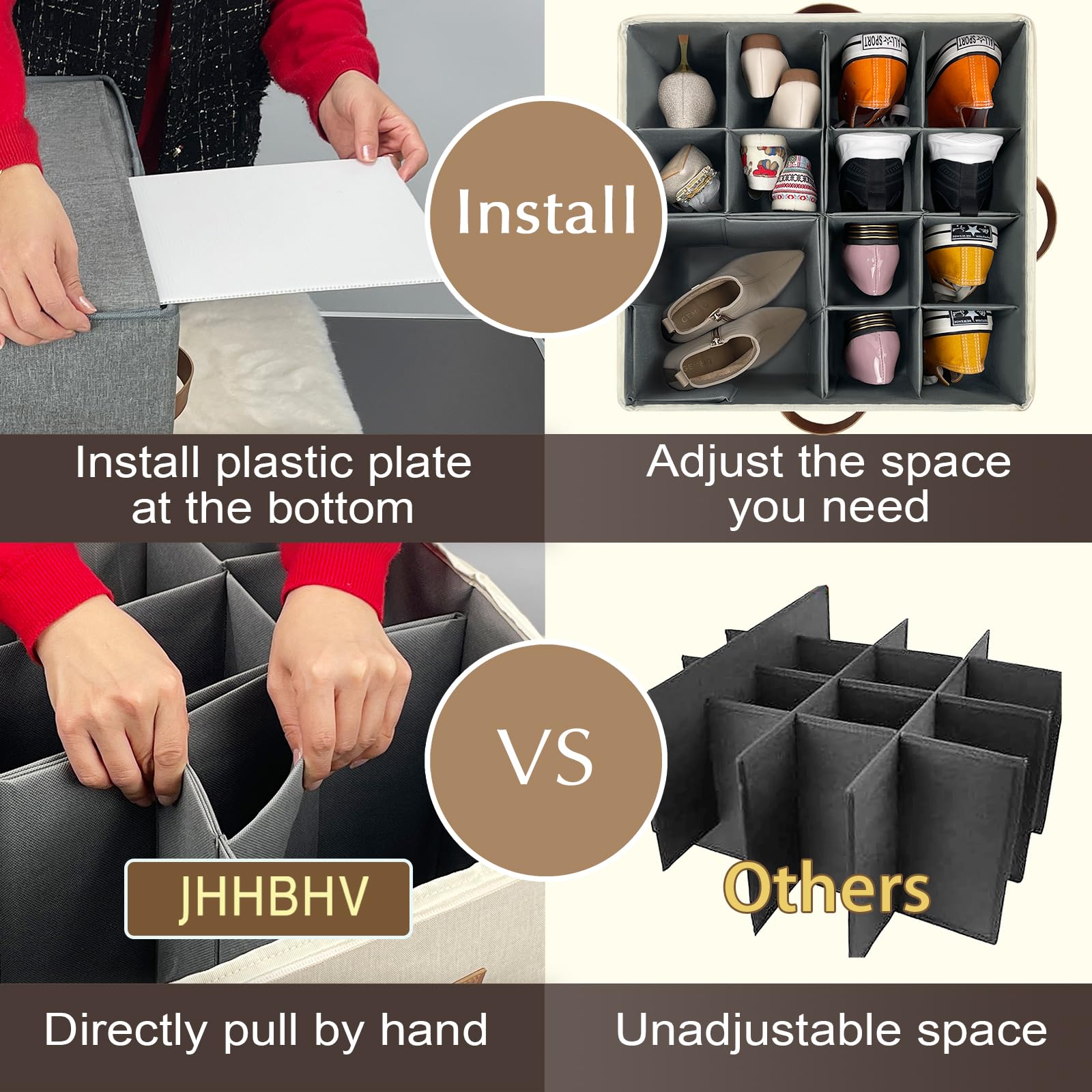 1 Pack Shoe Organizer for Closet with Adjustable Divider Shoe Storage Box