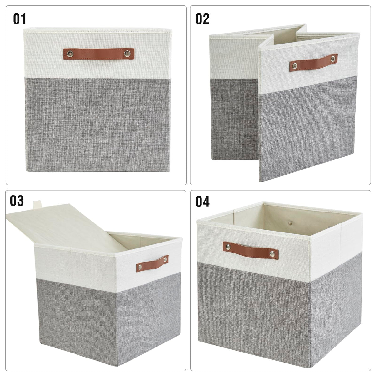 Collapsible Fabric Storage Cube Bins with 2 Reinforced PU Handles (4 Count)