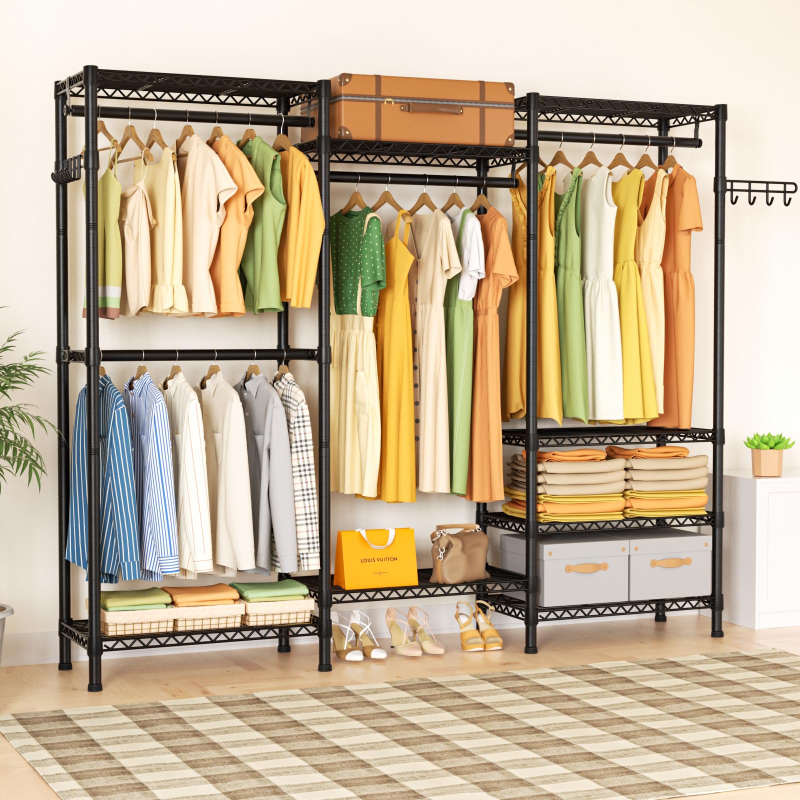 Heavy Duty Clothes Rack Metal Wardrobe with Adjustable Wire Shelves