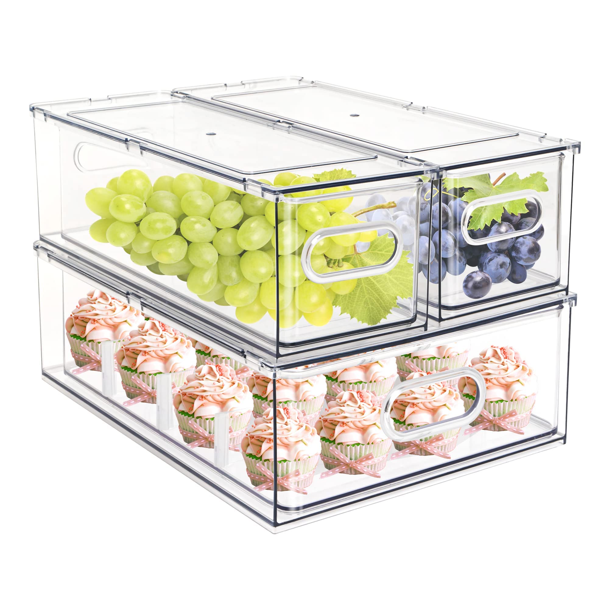 Set of 3 Stackable Refrigerator Organizer Bins Pull (3 Count)