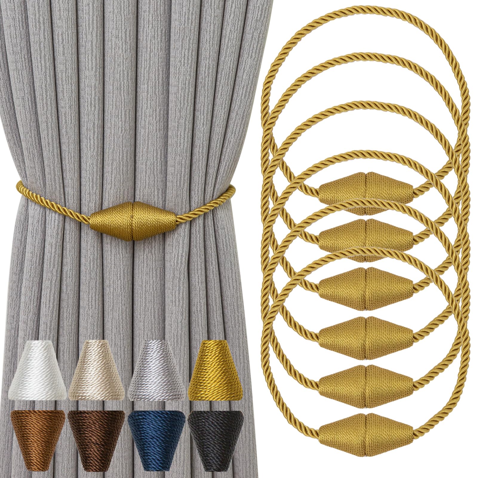 Magnetic Curtain Tiebacks 6 Pack Outdoor Rope Curtain Tie Backs Decorative Window Treatment Holdbacks for Home Decorative Curtain (6 Count)