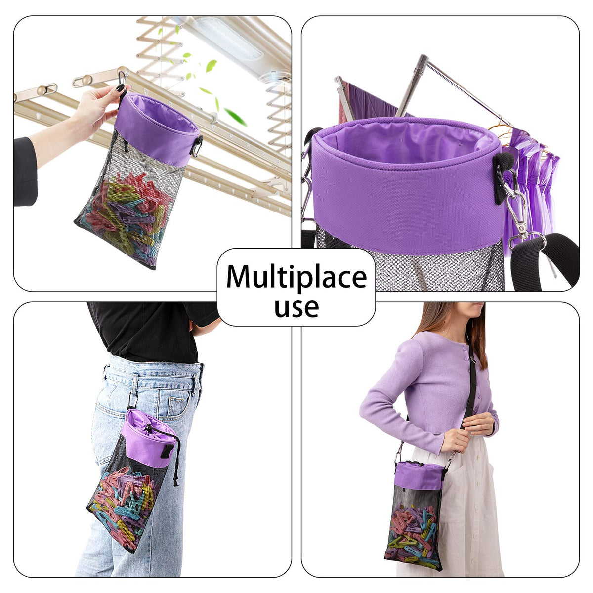 Mesh Clothespin Bag with Hooks Hanging Clothes Pin Bag with Drawstring Closure Clothespin Holder