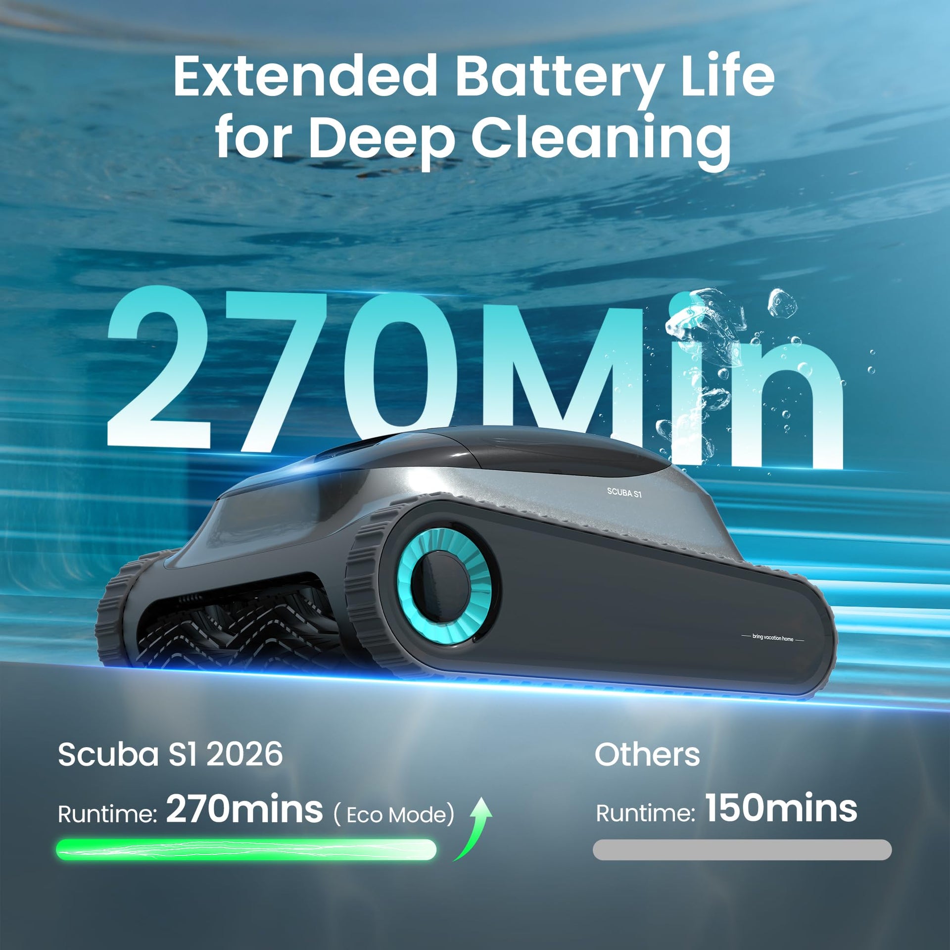 2026 Upgrade) (Renewed) Aiper Scuba S1 Robotic Pool Cleaner,270 Min Runtime, Floor/Wall/Waterline/Shallow Area Cleaning, Ultra-fine Filter, Smarter Navigation, App Support-Black