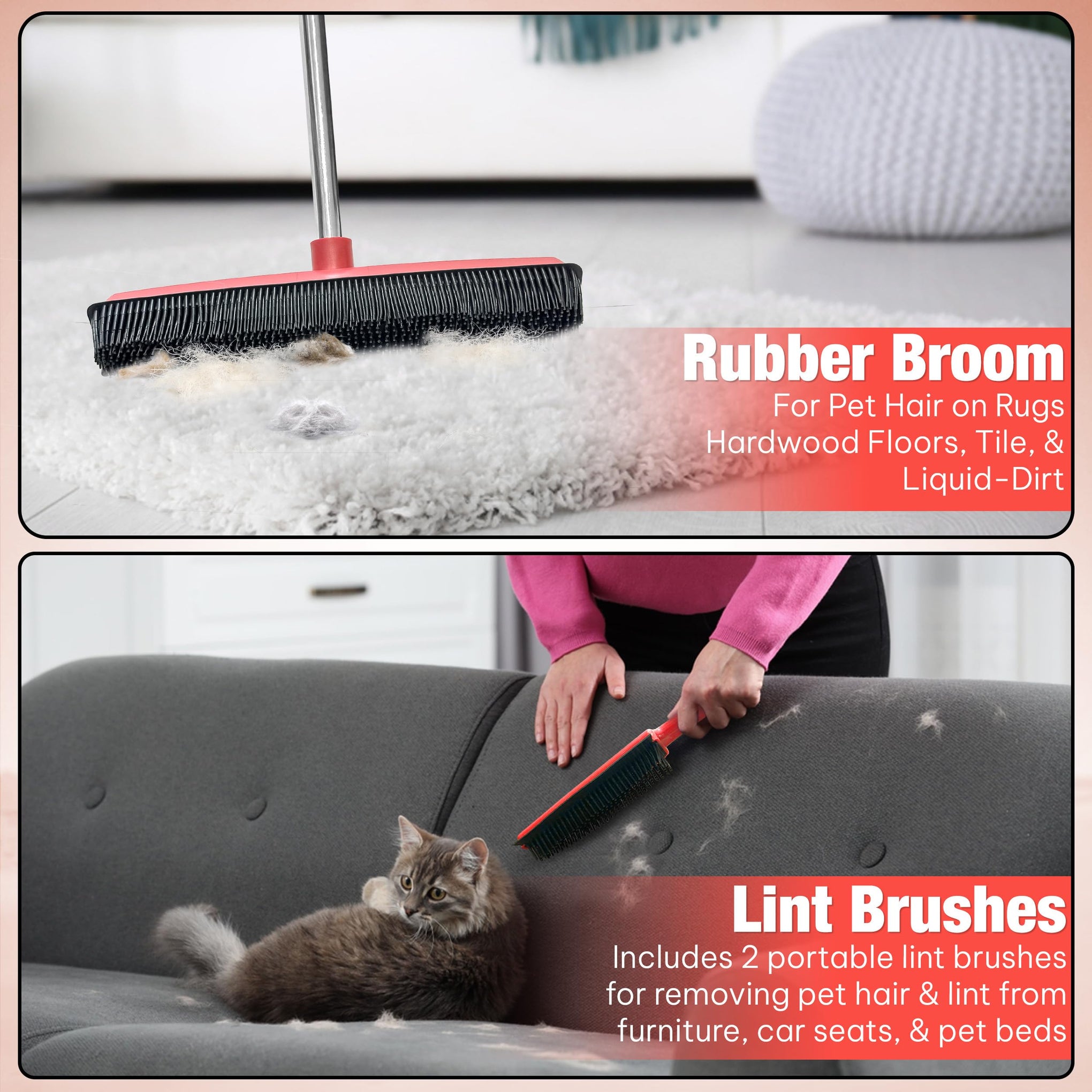 Hybrid Dog Pet Hair Removal Broom with Squeegee