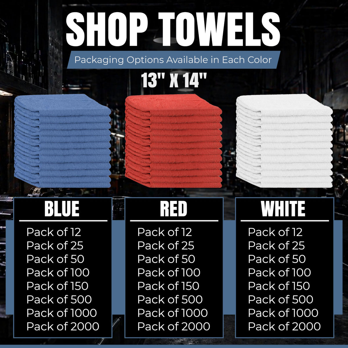 Premium Blue Shop Rags Bulk (150 Count)