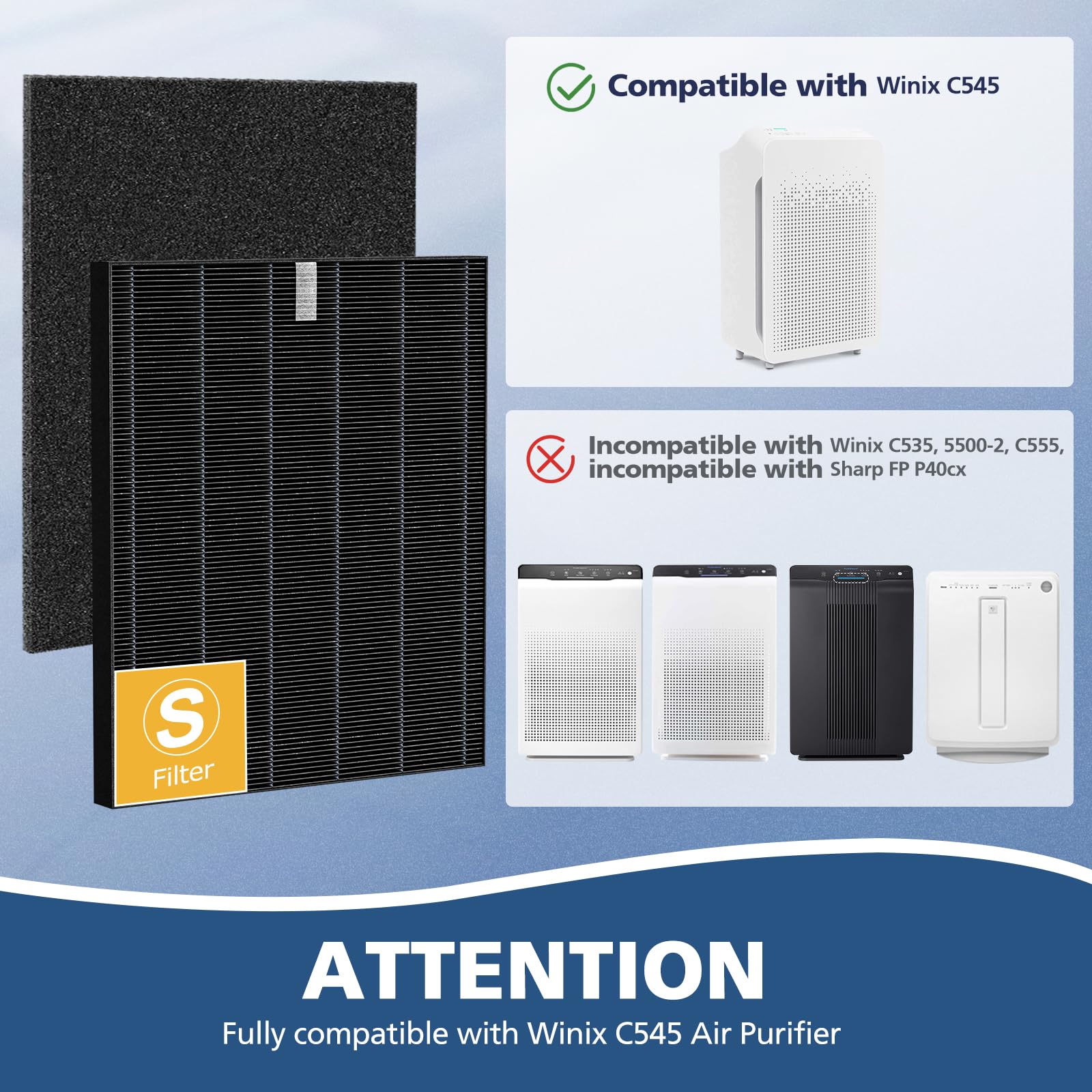 2 Pack C545 Smoke Replacement Filter S for Winix C545 Air Purifier (10 Count)