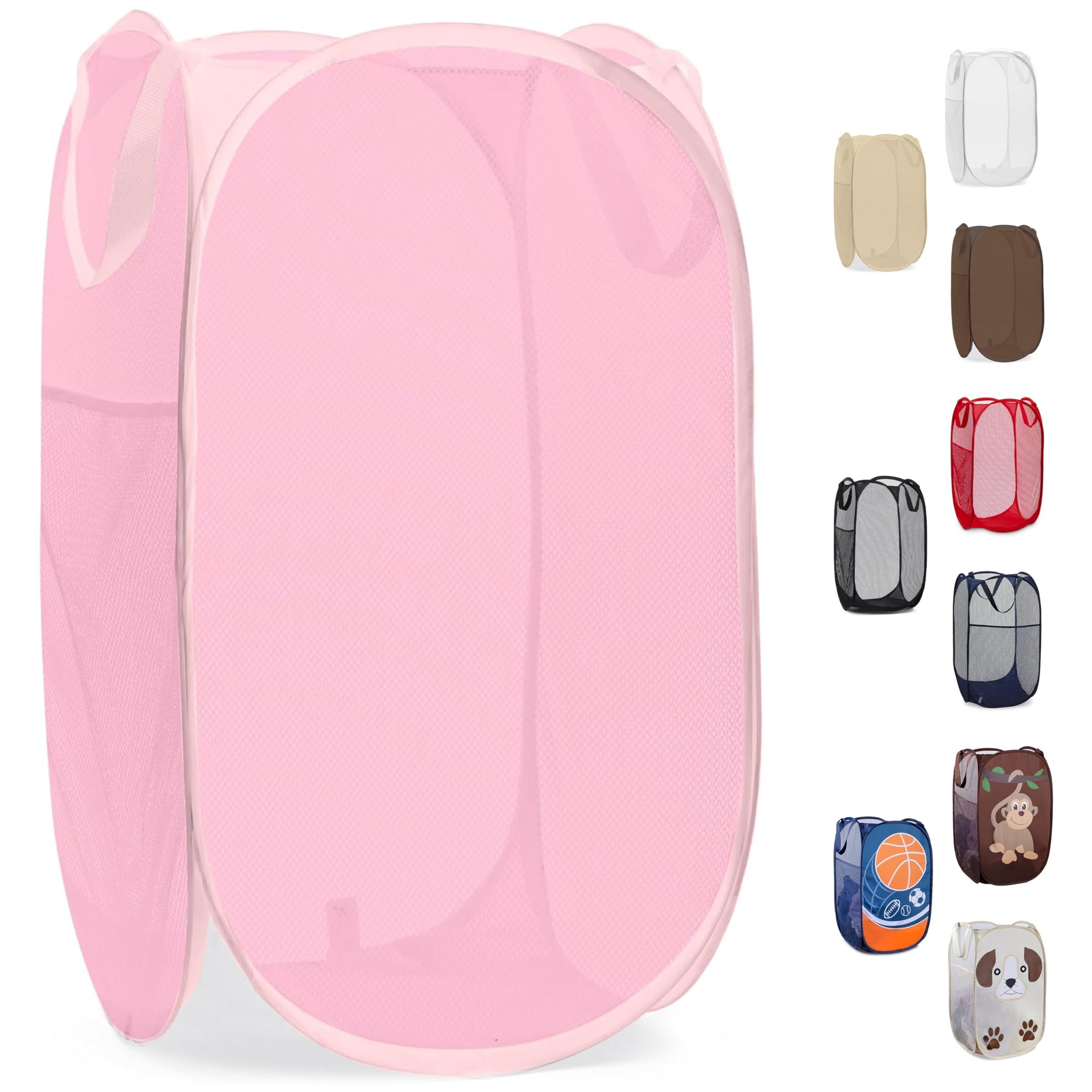 Collapsible Mesh Pop Up Laundry Hamper with Side Pocket