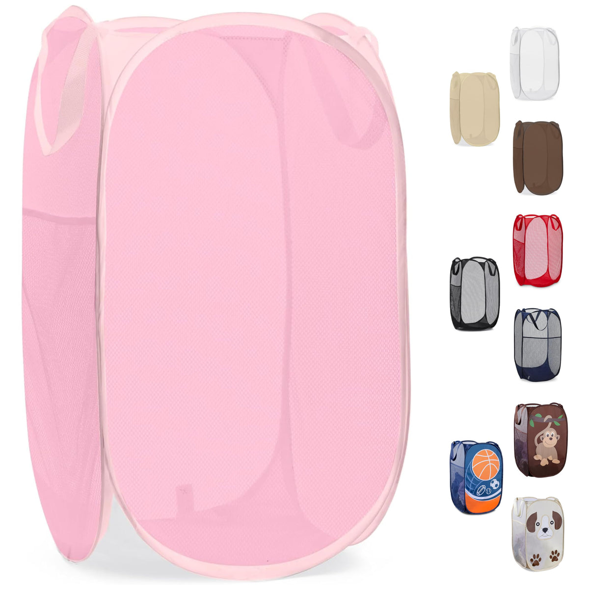 Collapsible Mesh Pop Up Laundry Hamper with Side Pocket