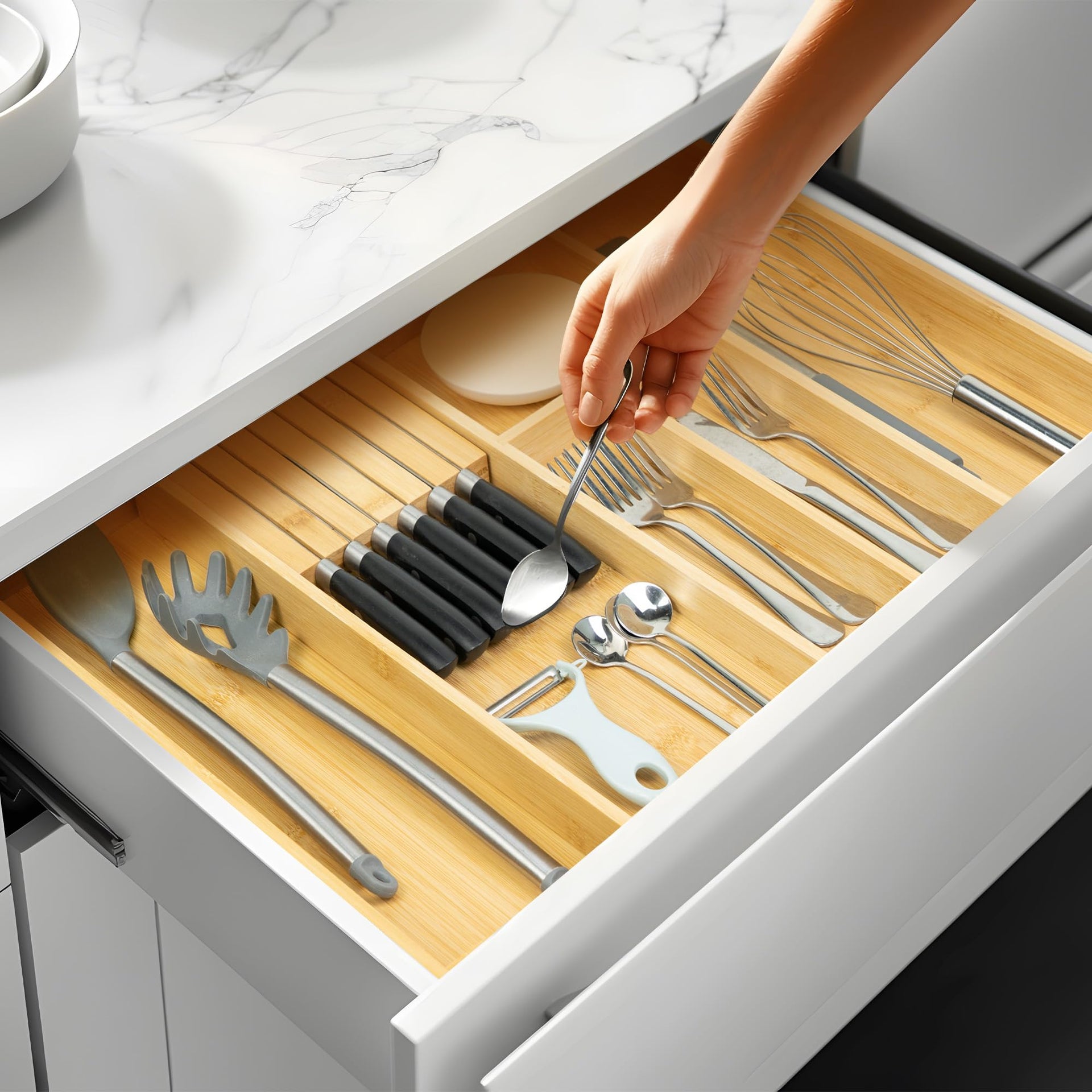 Bamboo Silverware Drawer Organizer