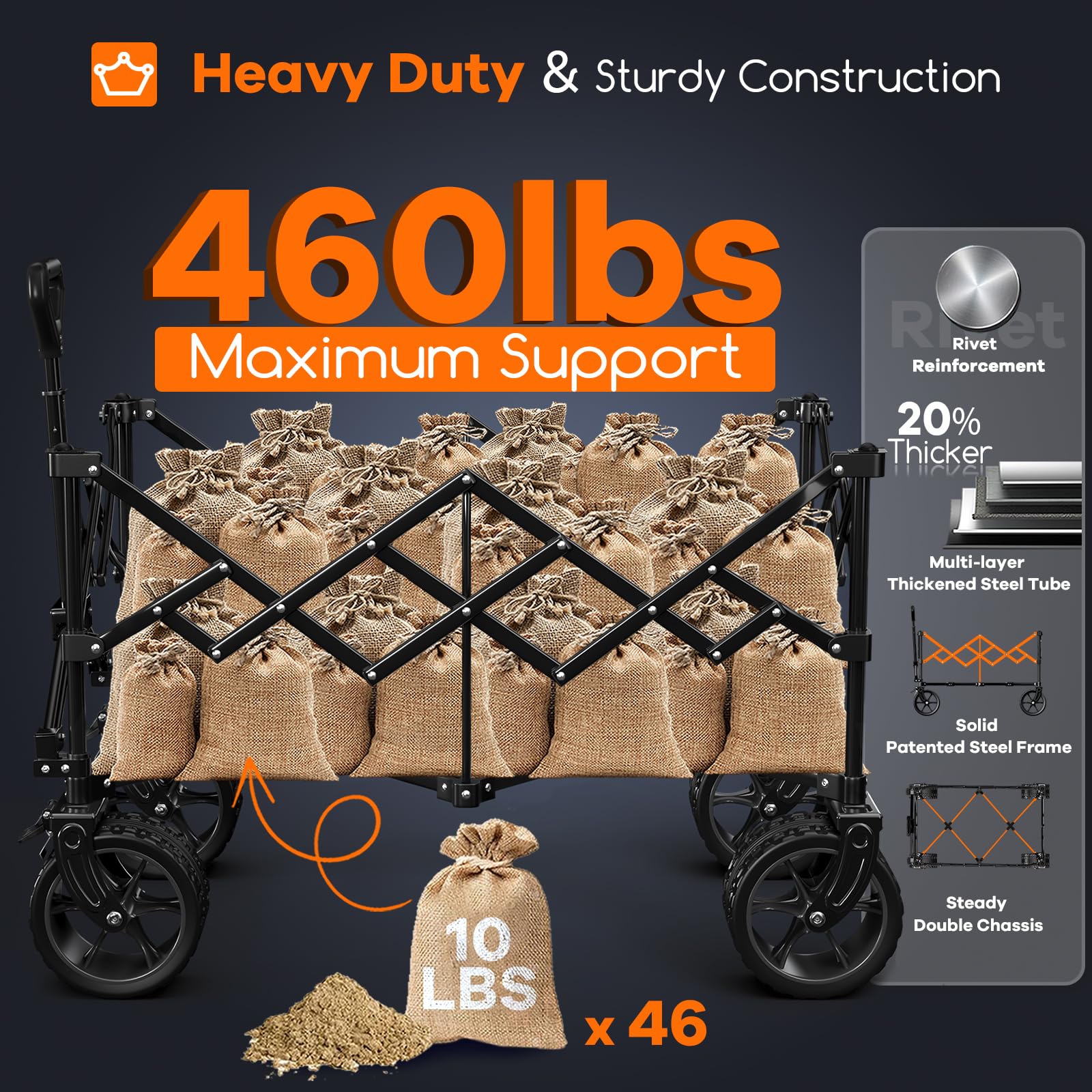 220L Collapsible Beach Wagon Cart with Big Wheels