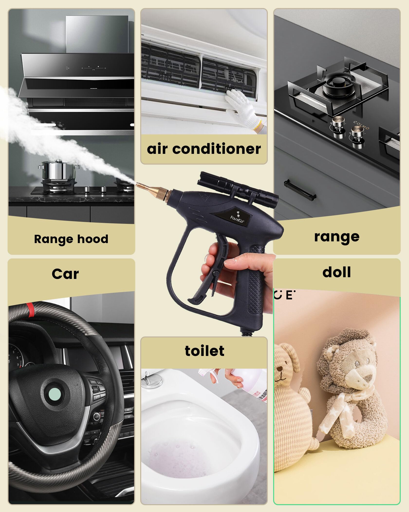 1700W Tankless Handheld Steam Cleaner with 7 Brushes 20s Heating to 239℉ Pressurized Portable Steam Cleaner