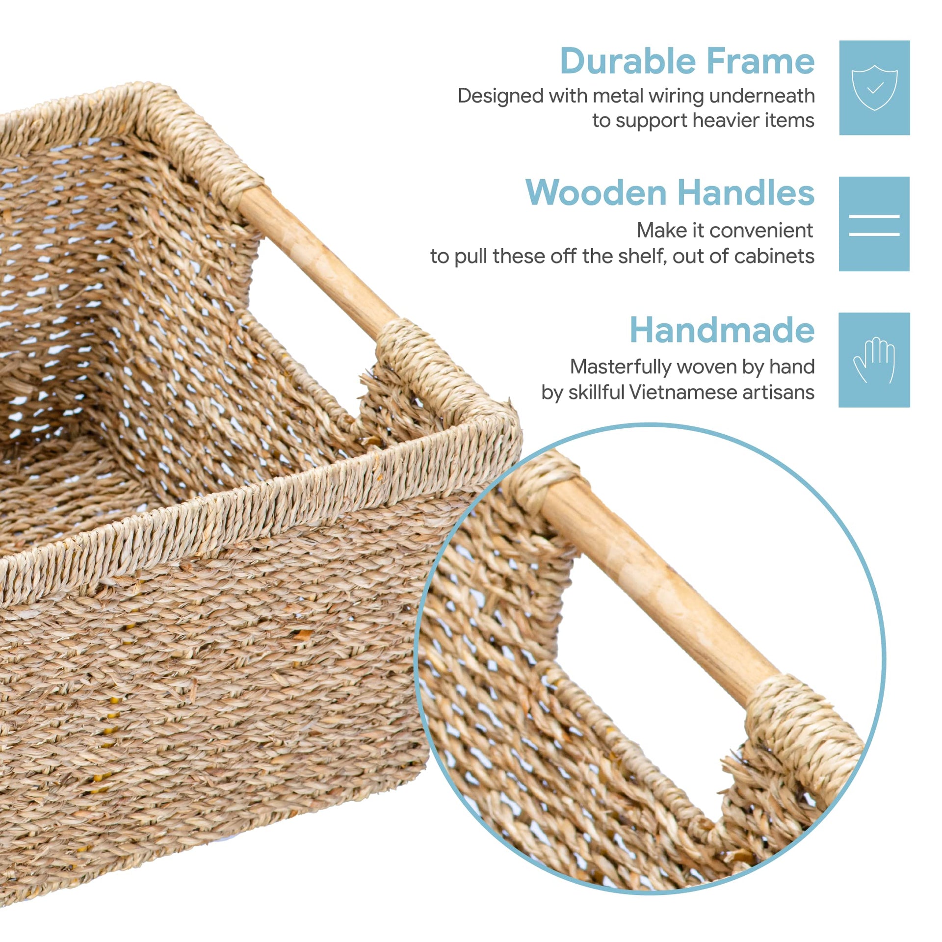 Large Wicker Storage Basket with Wooden Handles