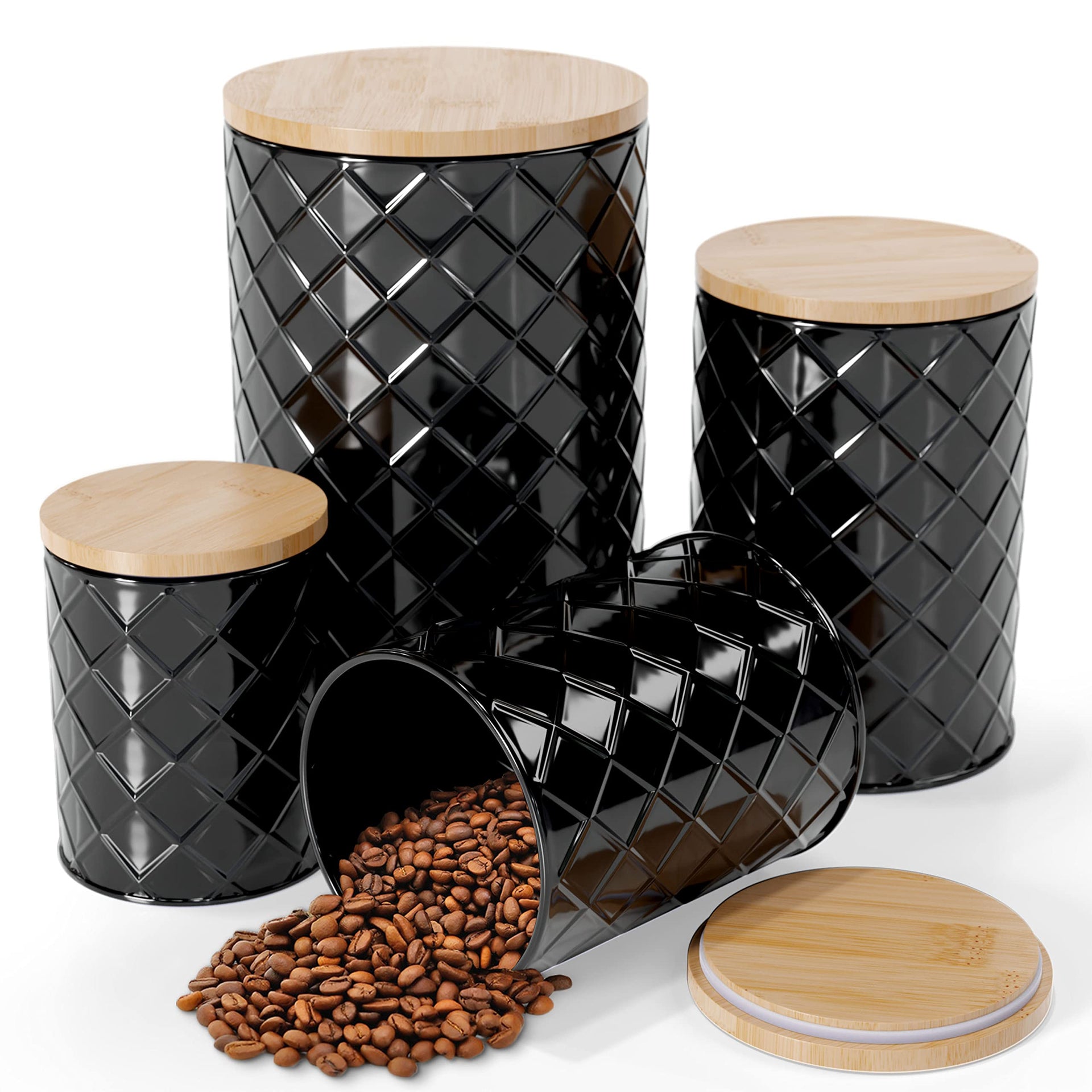 Black Metal Canister Set for the Kitchen Counter (4 Count)