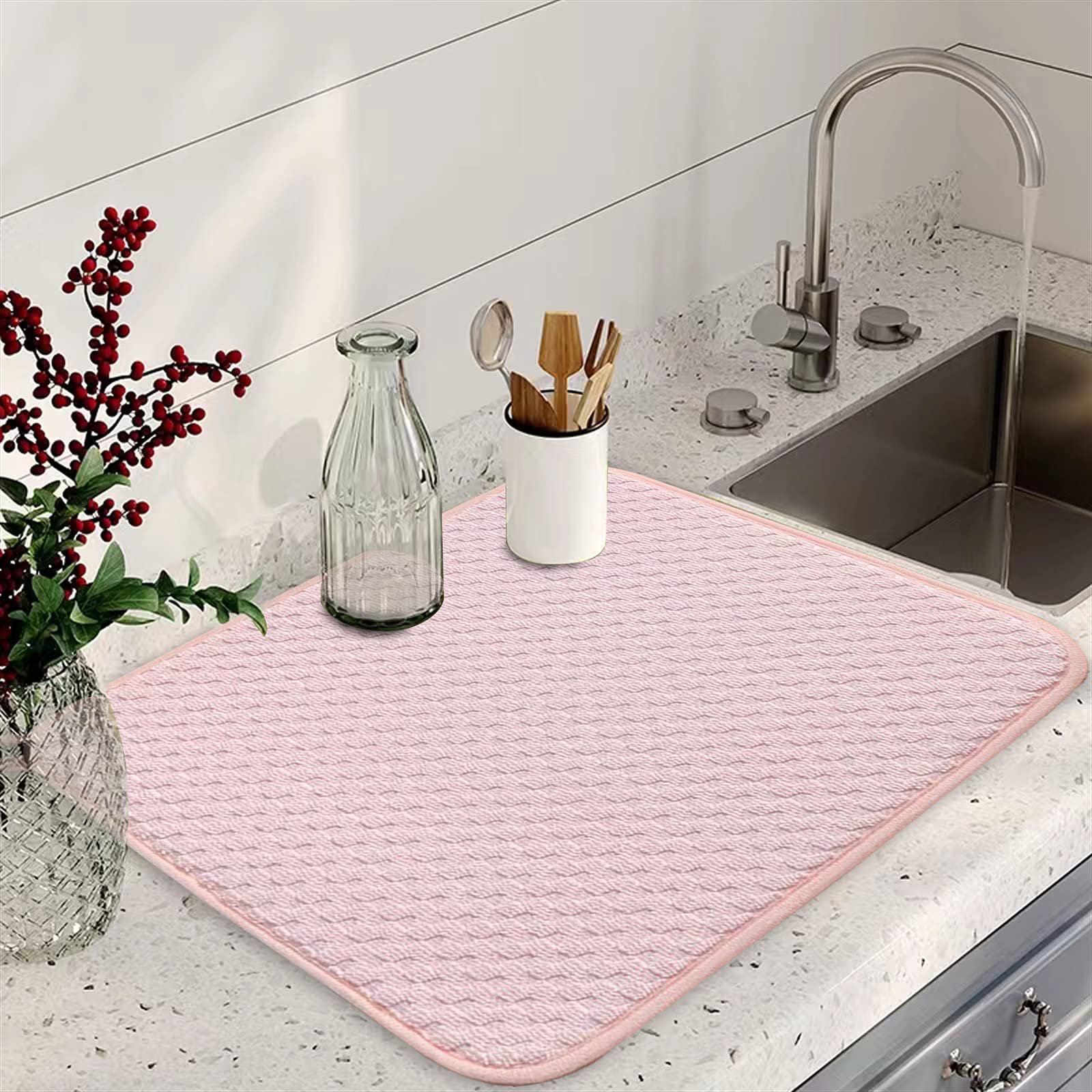 Pink Dish Drying Mats for Kitchen Counter (2 Count)