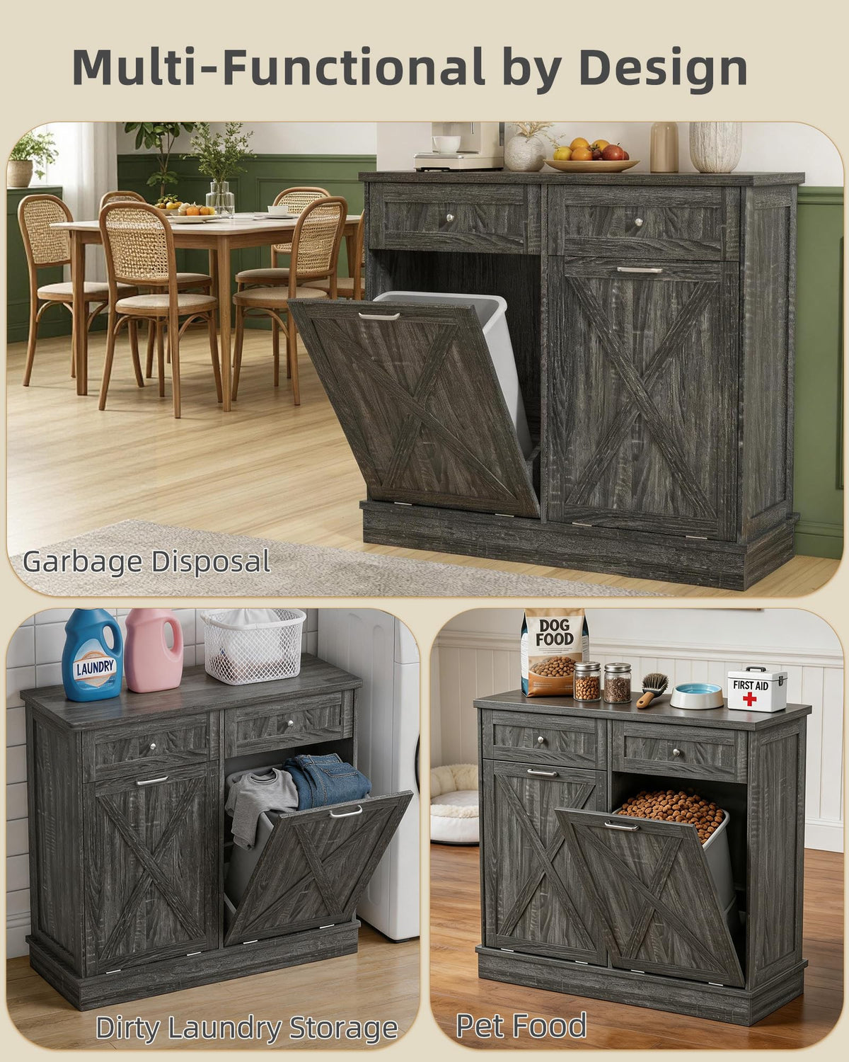 2x10 Gallon Tilt Out Trash Cabinet with Hideaway Drawers