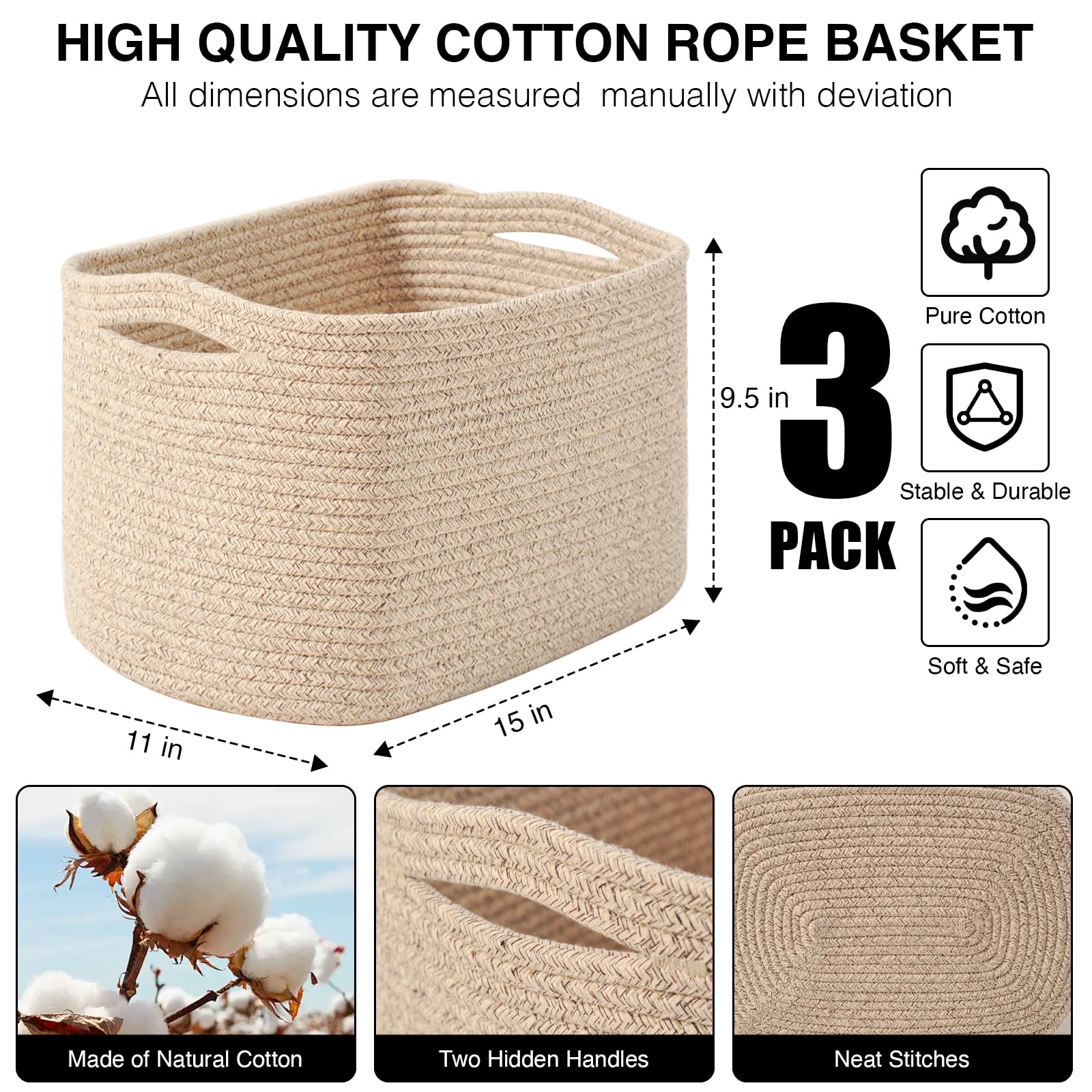 Decorative Storage Baskets for Organizing Shelves (3 Count)