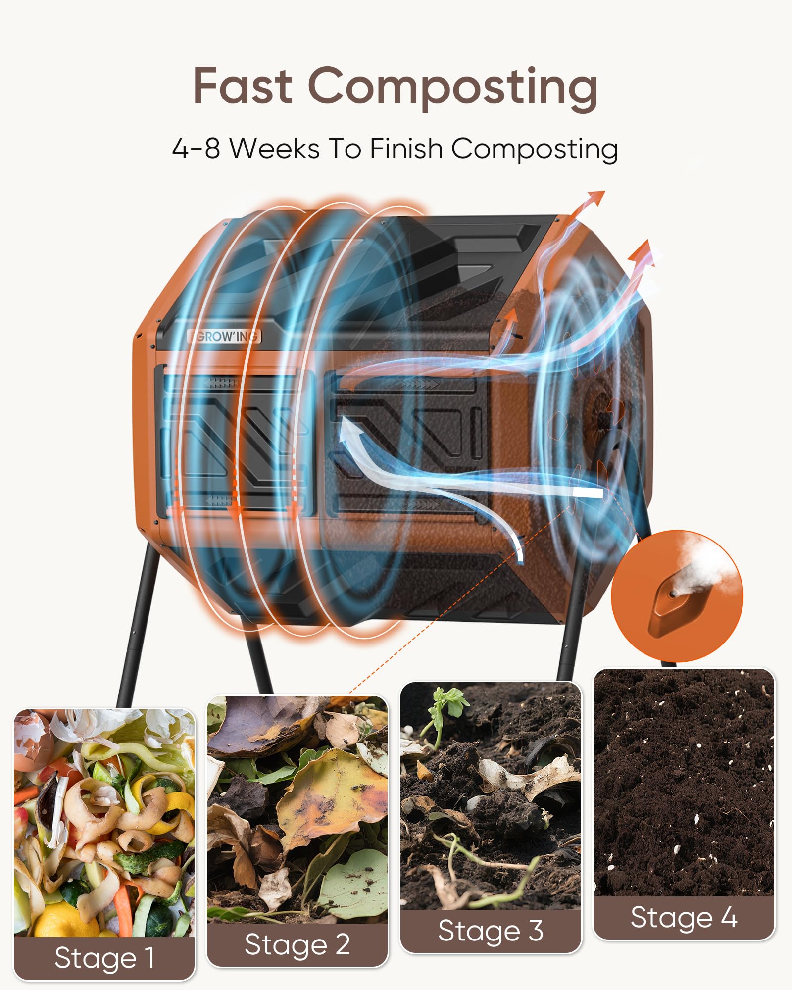 THE Growing 43 Gal Outdoor Compost Bin Tumbler for Backyard Yard