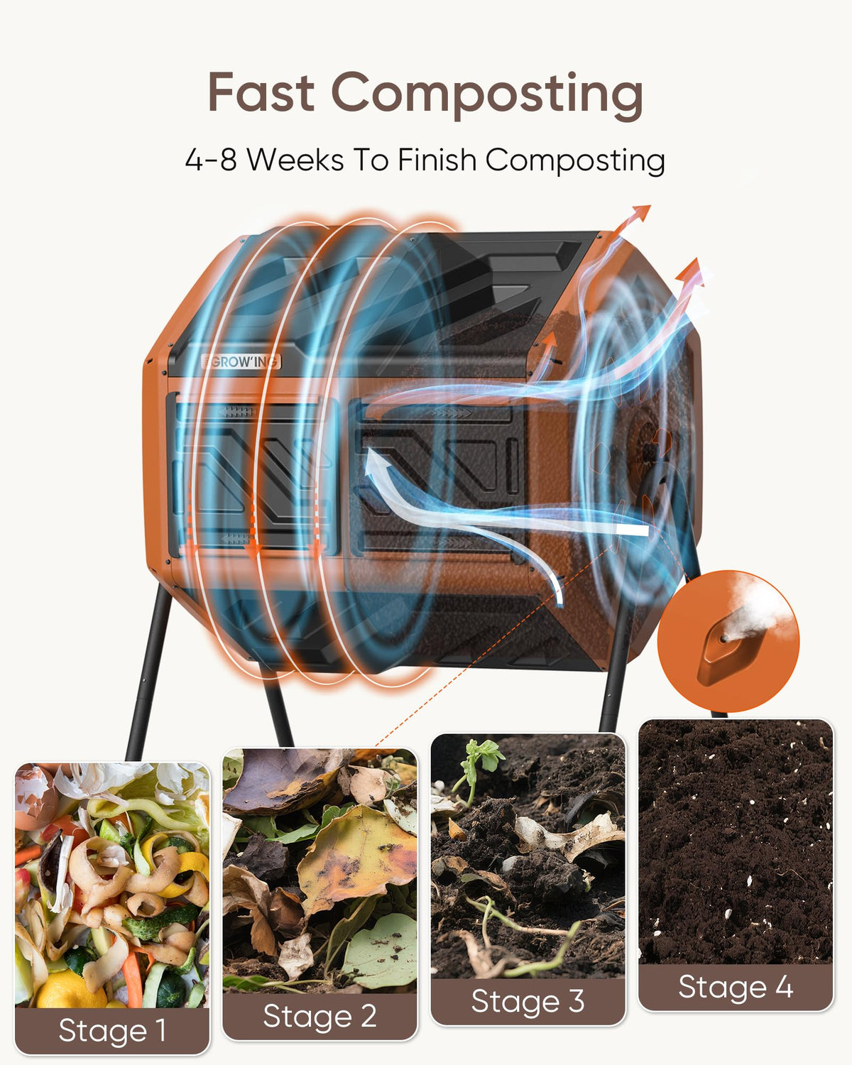 THE Growing 43 Gal Outdoor Compost Bin Tumbler for Backyard Yard