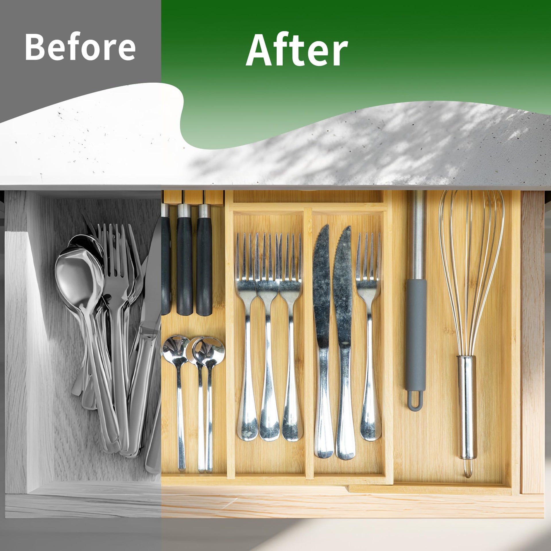 Bamboo Silverware Drawer Organizer