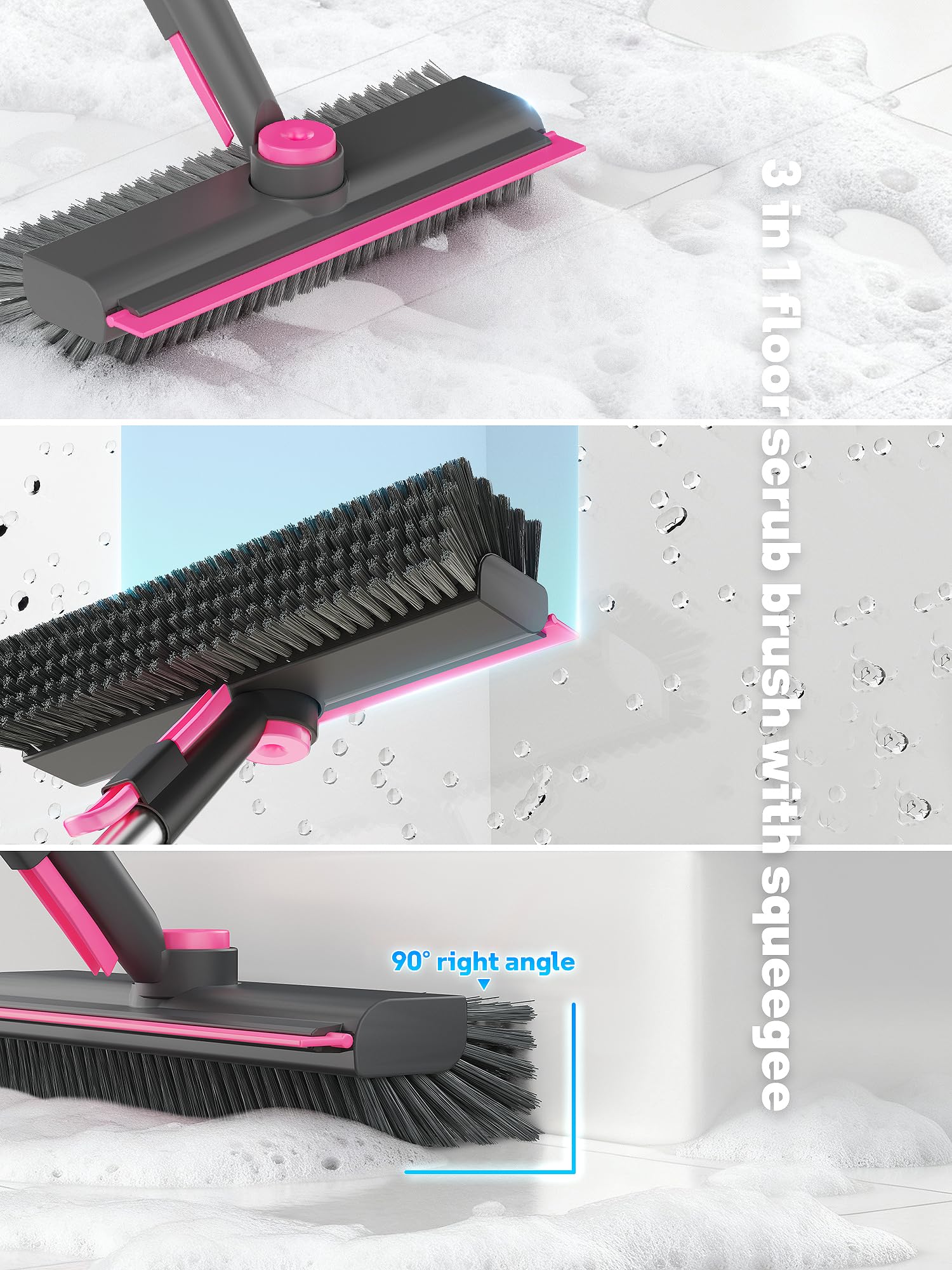 3 in 1 Floor Scrub Brush with Long Handle