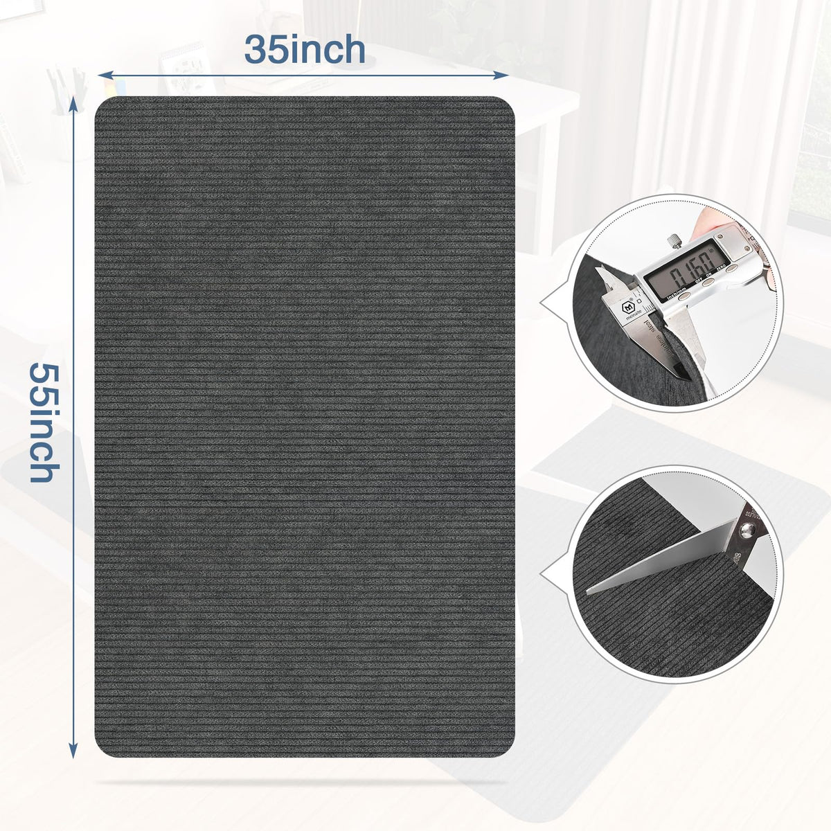 Desk Chair Mat for Hardwood Floor & Tile 55"x35" Office Chair Mat for Rolling Chairs Large Anti