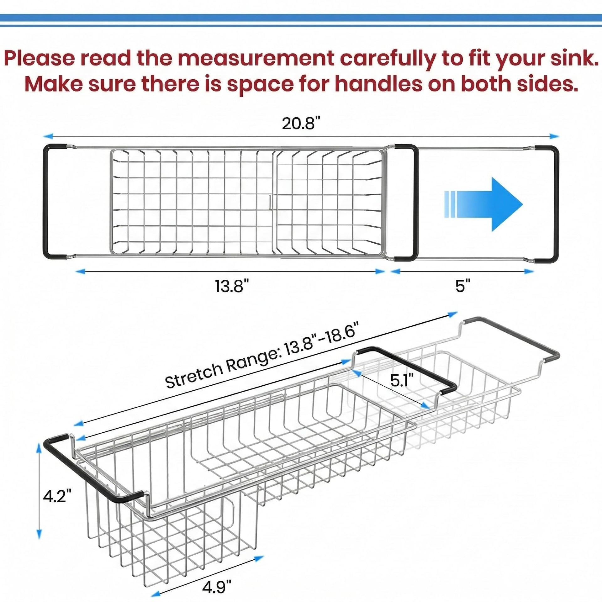 Over The Kitchen Sink Caddy Sponge Holder Organizer Drying Rack Expandable for Sponge Brush Soap 13.8" to 20.8"