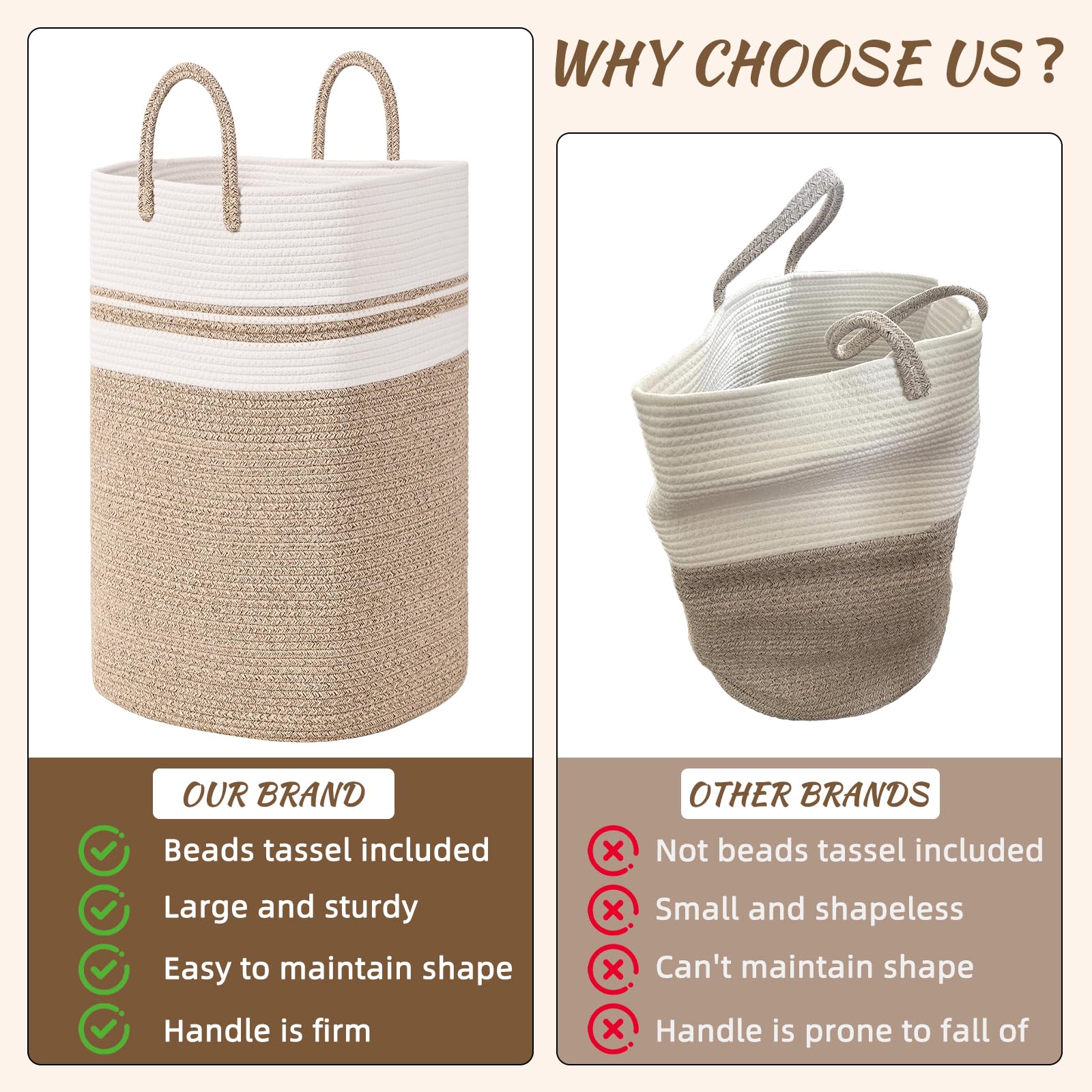 Woven Laundry Basket for Clothes (63.36 Ounce)