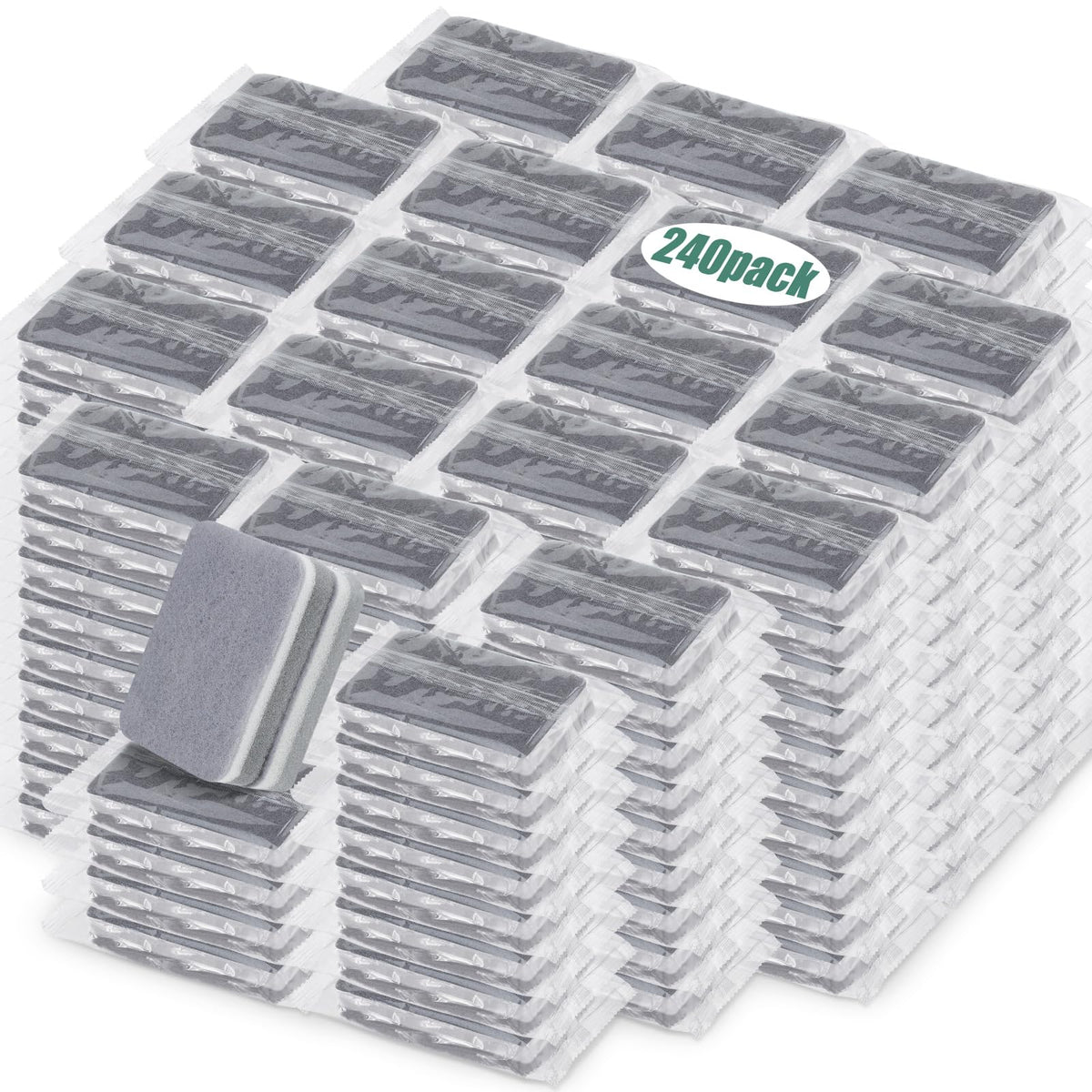 240 Pcs Individually Wrapped Sponge Dishwashing Sponge Bulk Non Scratch Scrub Sponges Kitchen Scouring Pad for Household Cleaning Rental Dishes Hotel Apartment Car