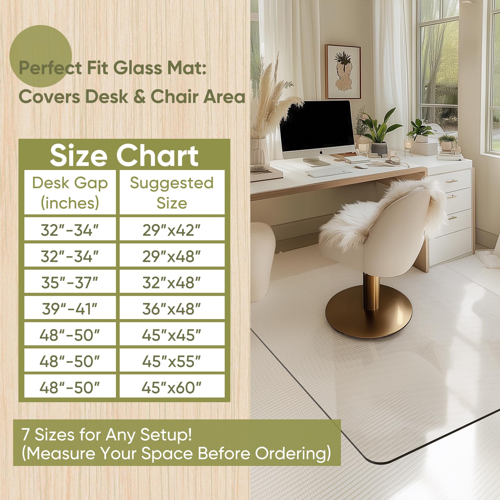 46"x55" Tempered Glass Chair Mat for Carpet & Hardwood Floors