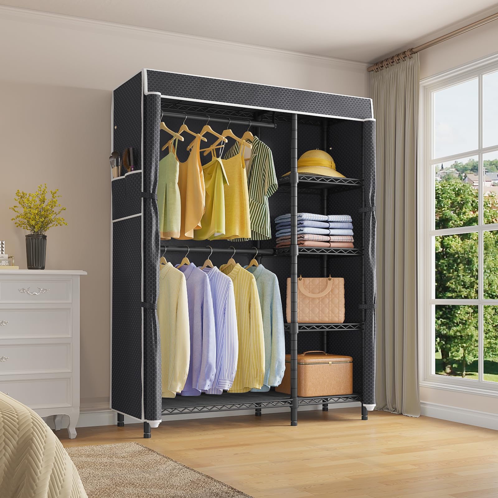 V7C Portable Closet for Hanging Clothes Heavy Duty Rack with Cover