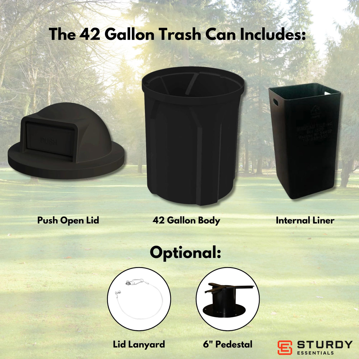 Campus Collection 42 Gallon Round Commercial Trash Can with Lid