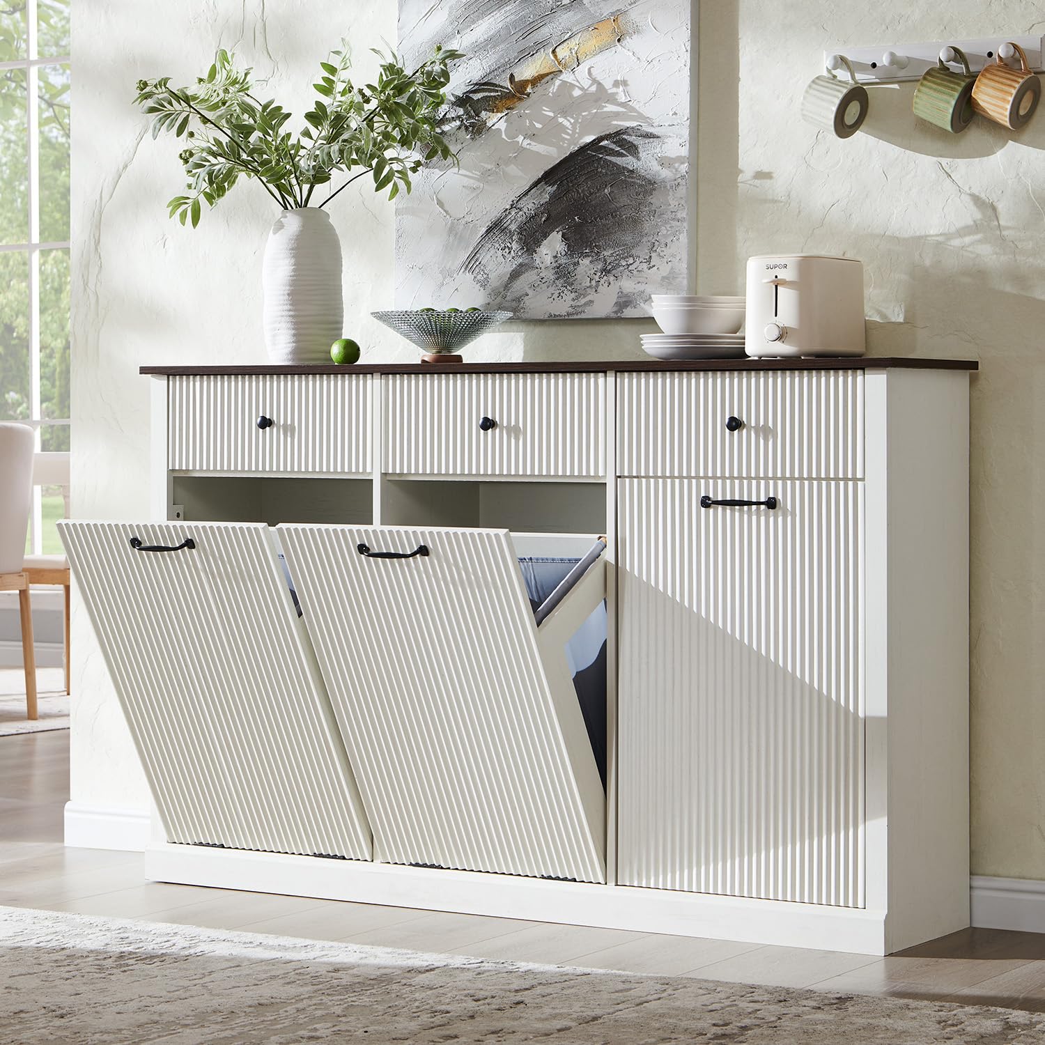 Triple Tilt Out Trash Can Cabinet