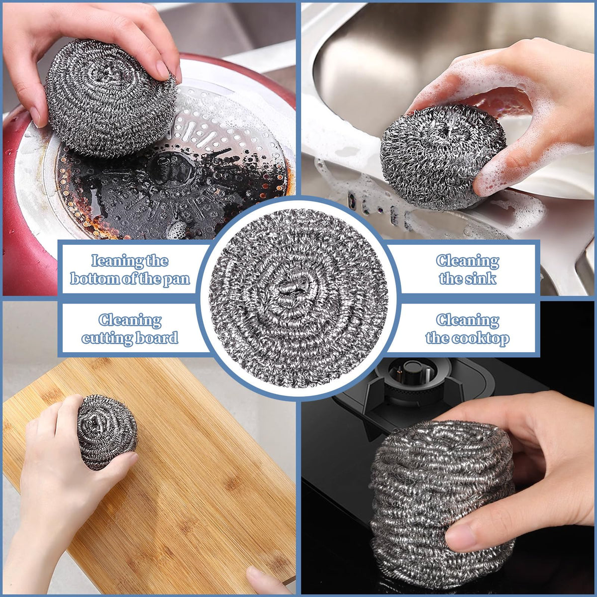 Stainless Steel Scrubber Scrubbing Scouring Pad Sponges Clean Pot Pan and Steel Wool for Kitchen Bathroom (12 Count)