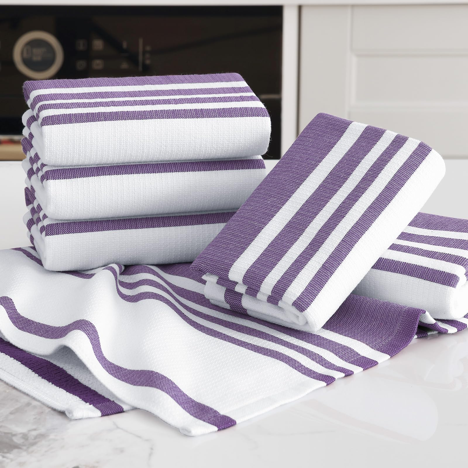 Premium Cotton Stripe Kitchen Towels 6 Pack (6 Count)
