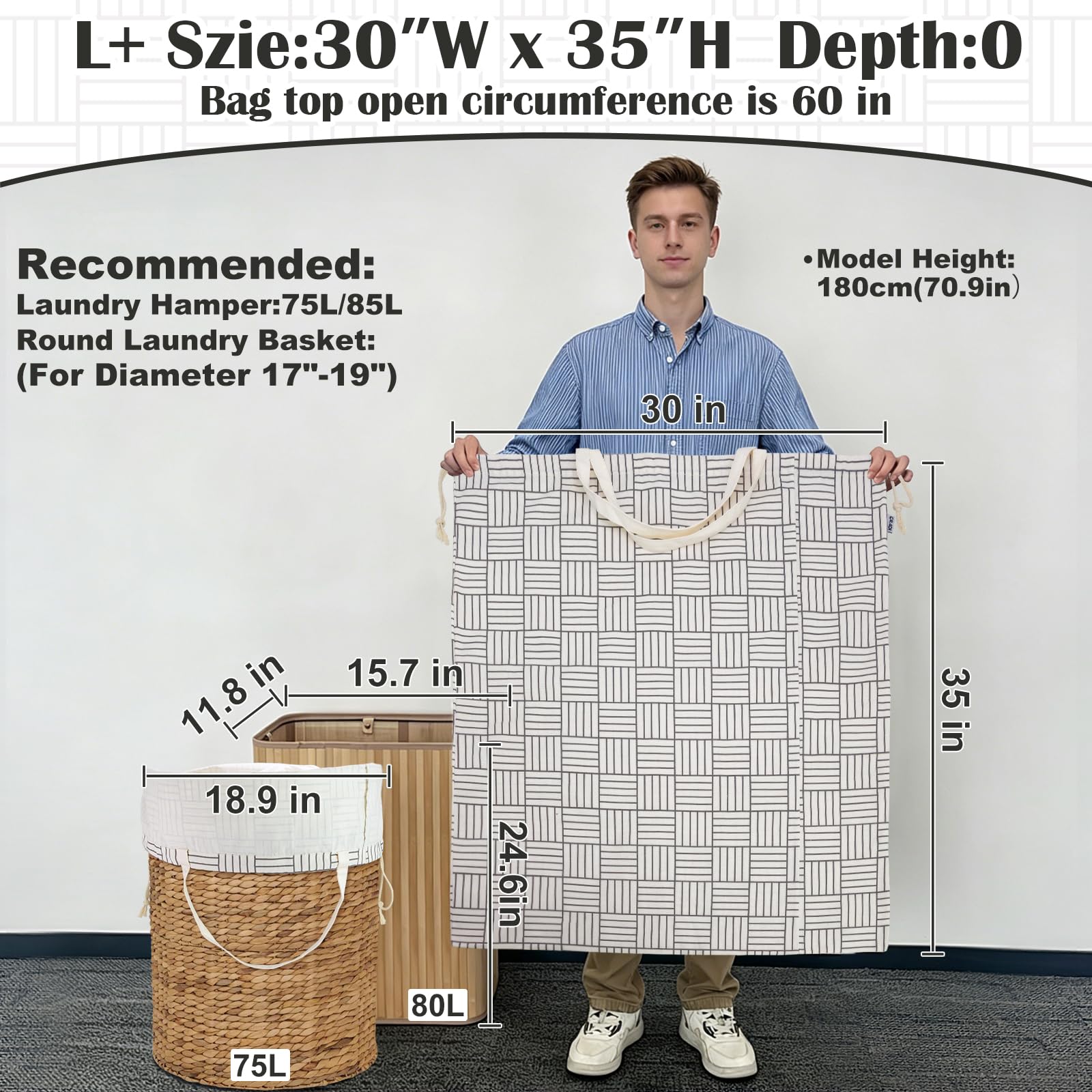 Canvas Laundry Bag with Handles & Drawstring 30"Wx35"H