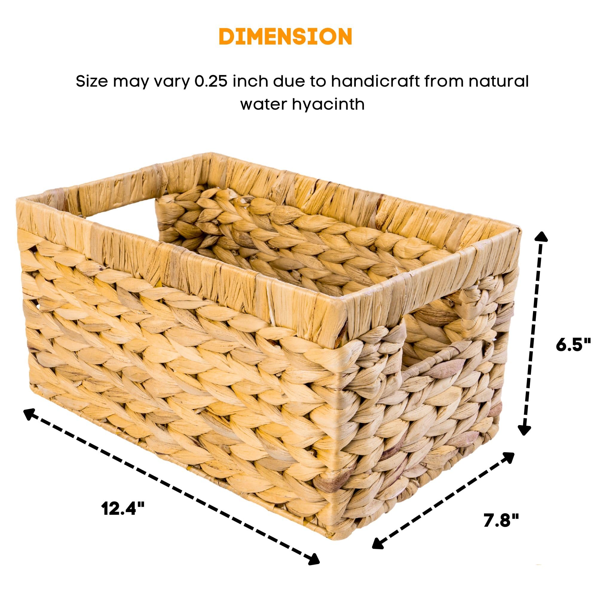 Set of 3 Rectangular Wicker Storage Baskets for Shelves (3 Count)