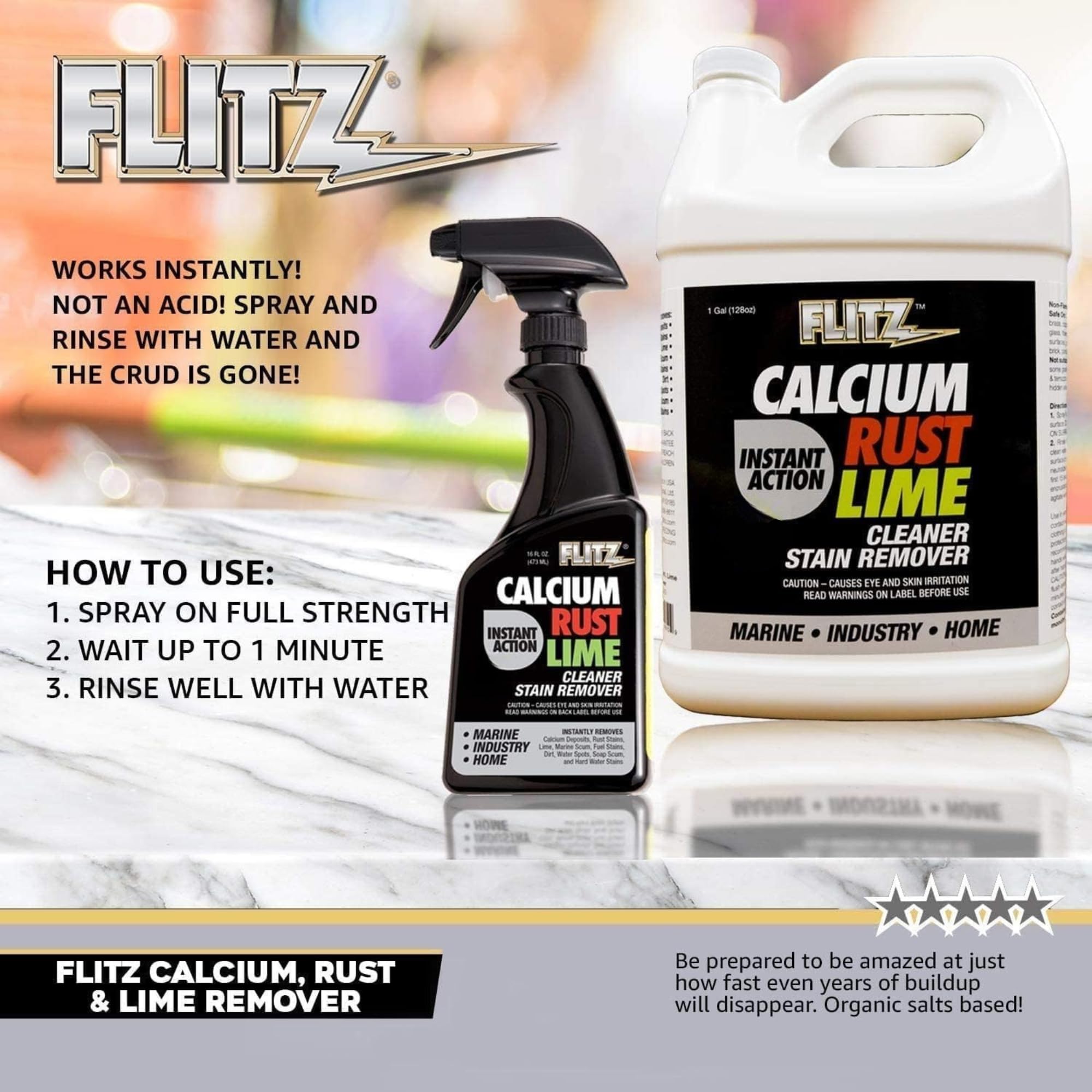 Calcium, Rust, & Lime Remover - 1 Gallon Bottle of USA-Made Limescale Remover for Toilets, Showers, and More - Powerful Spray that Instantly Eliminates Tarnish, Grease, and Other Grime (1 Pack) (128 Fl Oz)