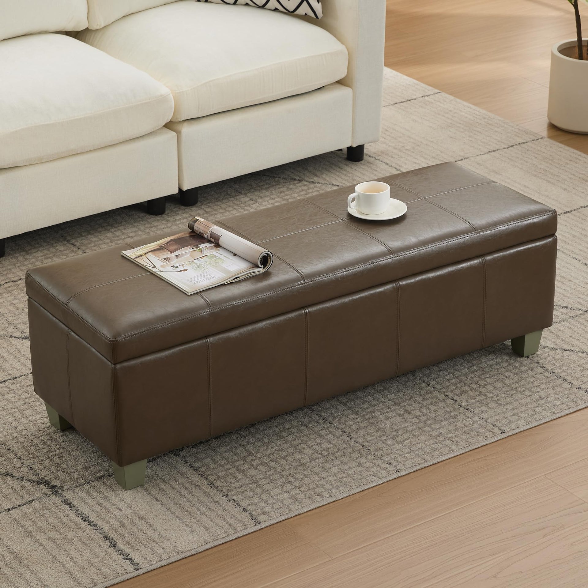 51" Faux Leather Storage Ottoman