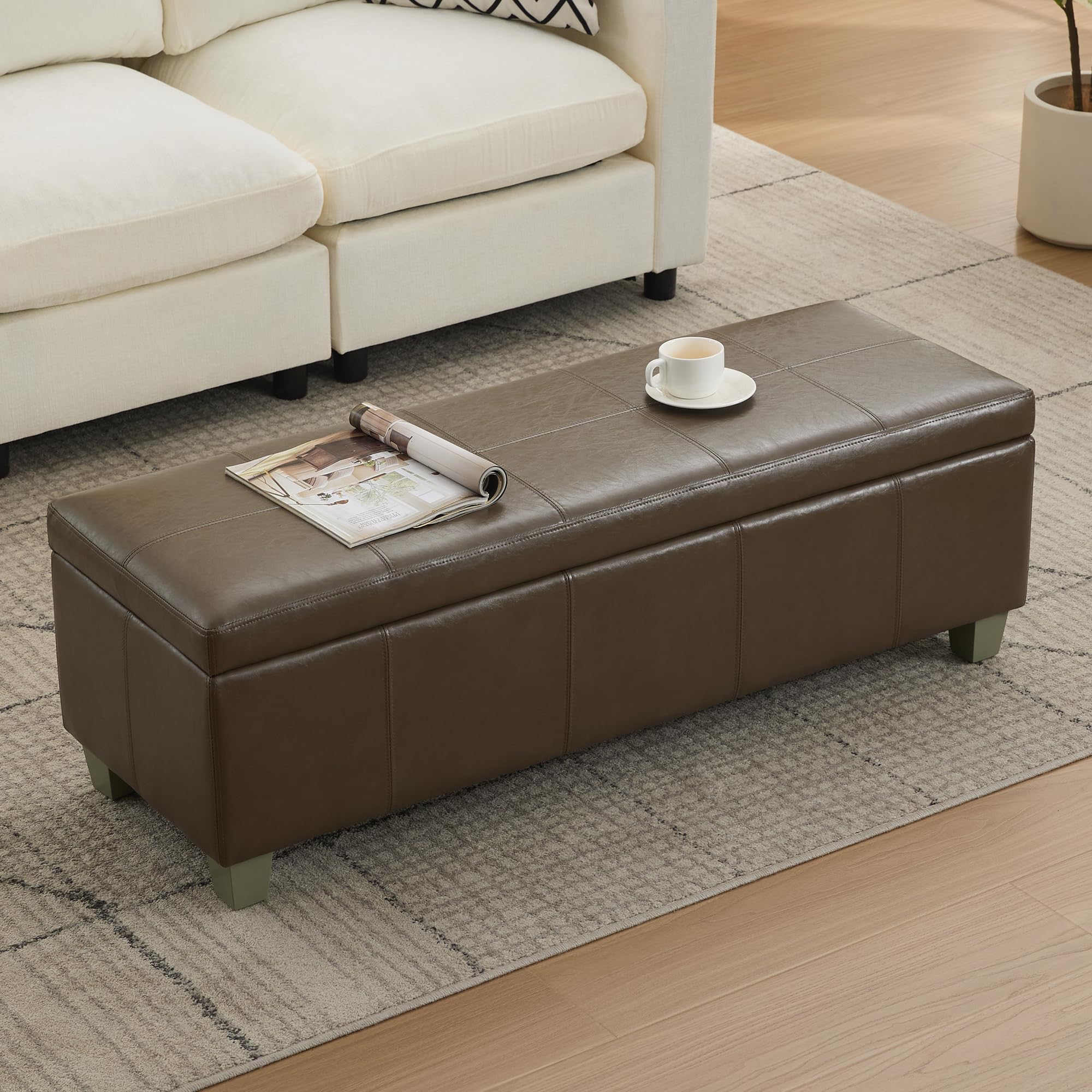 51" Faux Leather Storage Ottoman