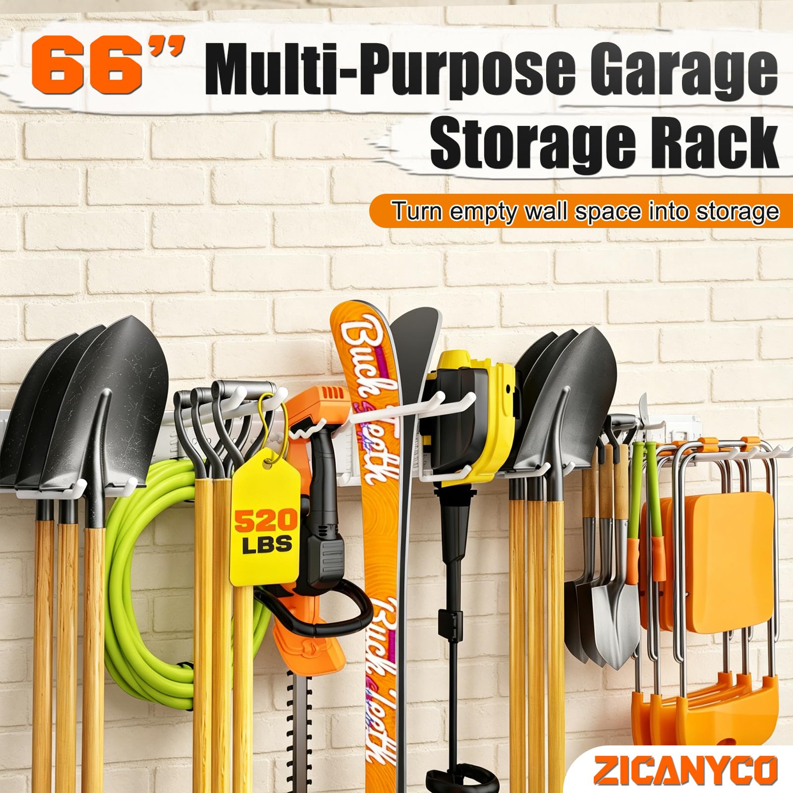 Garage Tool Organizer Wall Mount 66 inches with 13 Adjustable Heavy
