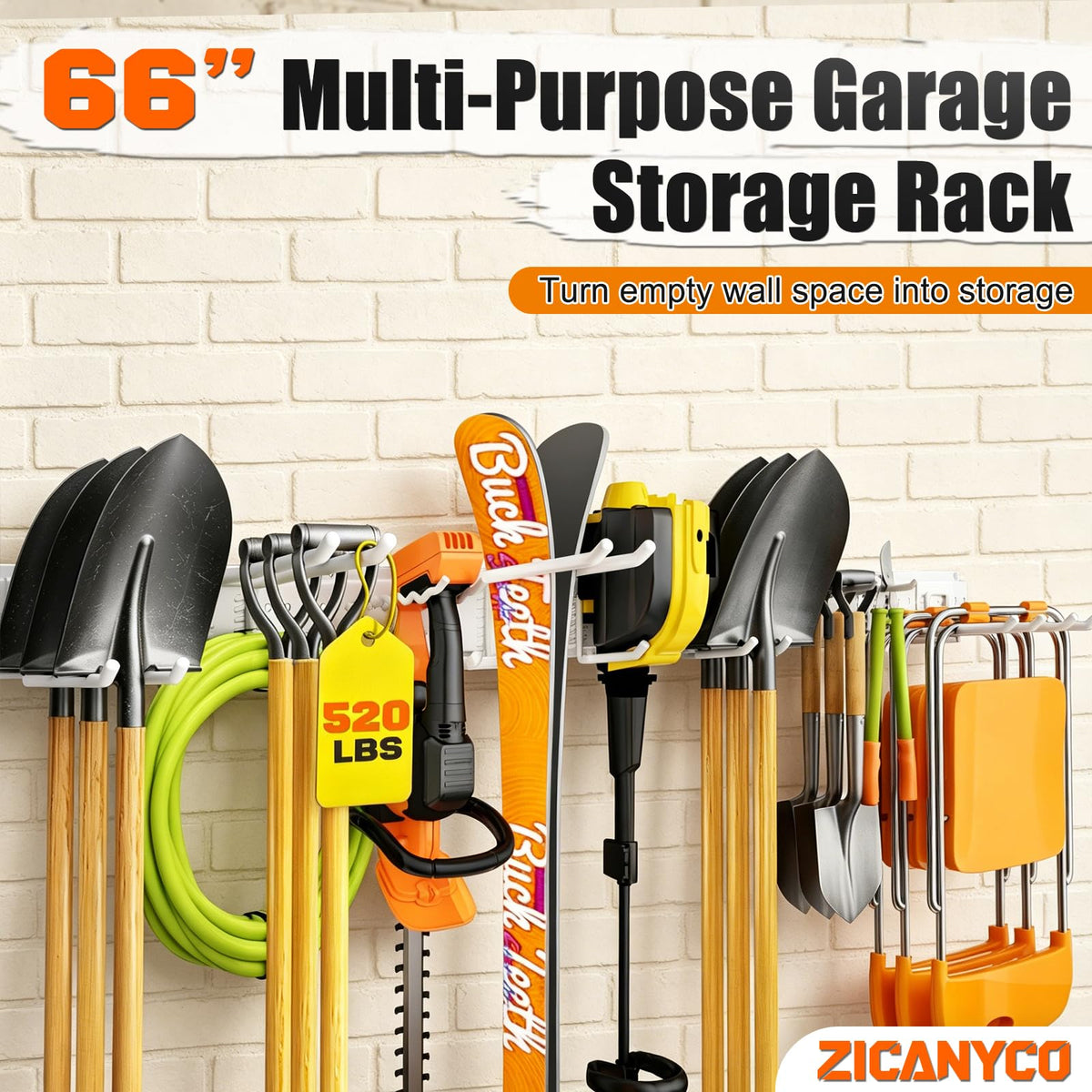 Garage Tool Organizer Wall Mount 66 inches with 13 Adjustable Heavy