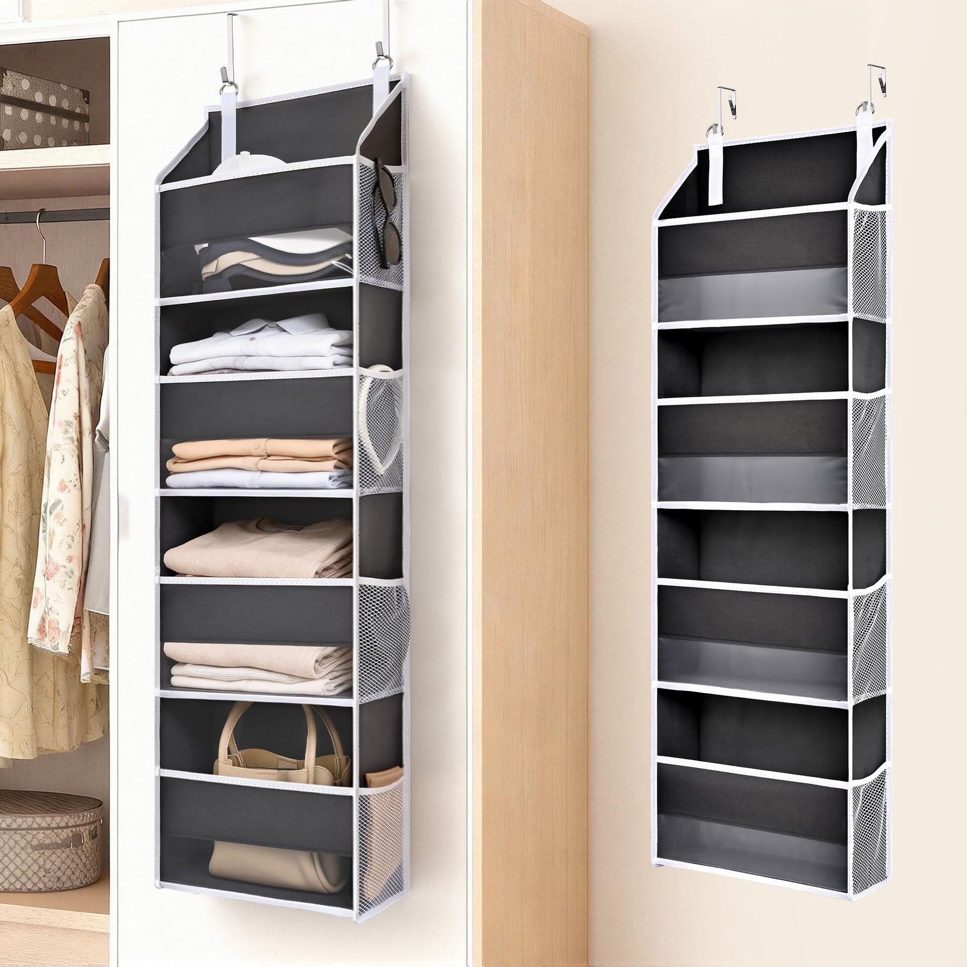 1 Pack Small Over Door Organizer with 4 Large Pockets 8 Mesh Side Pockets