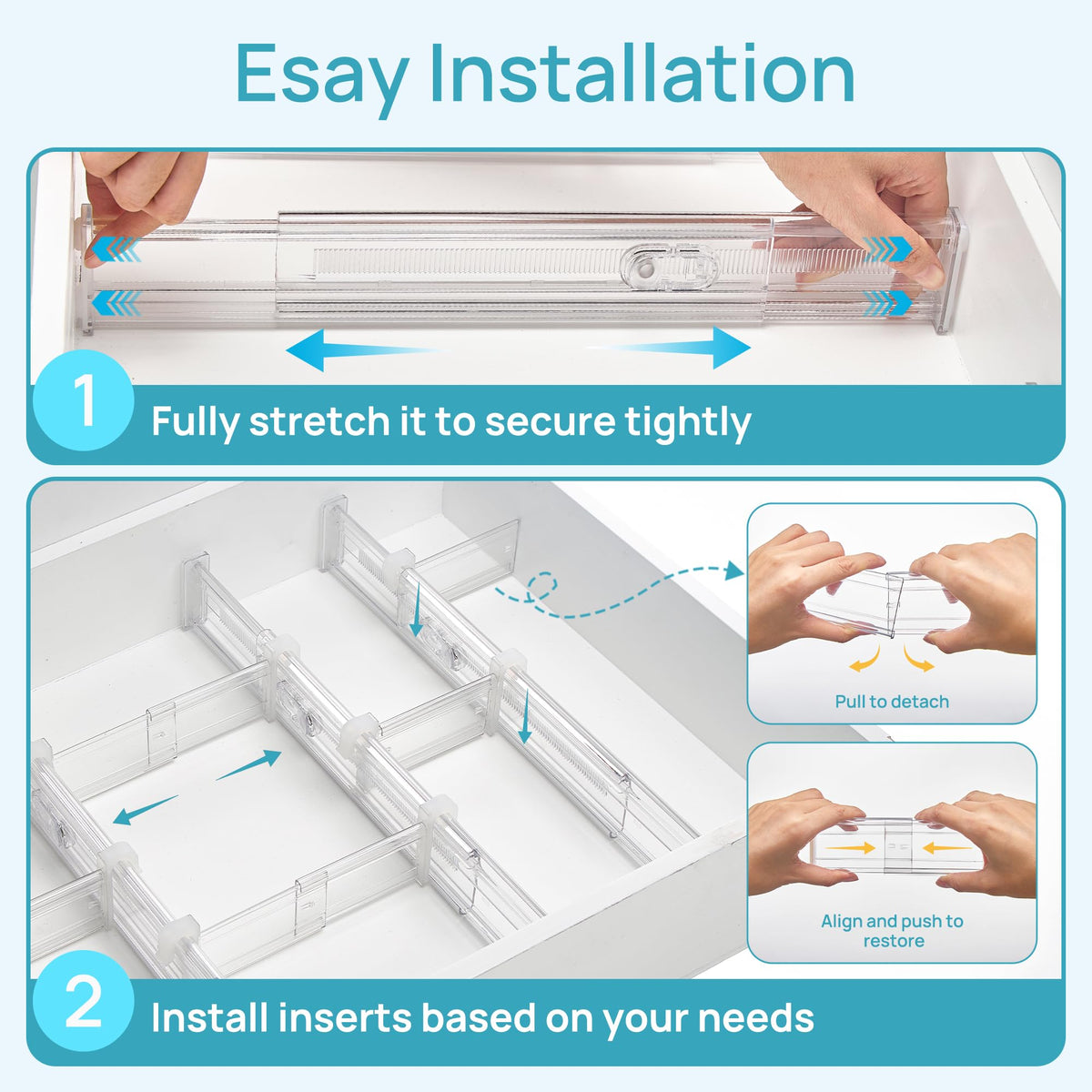 2.36" Drawer Dividers with Expandable Inserts (8 Count)