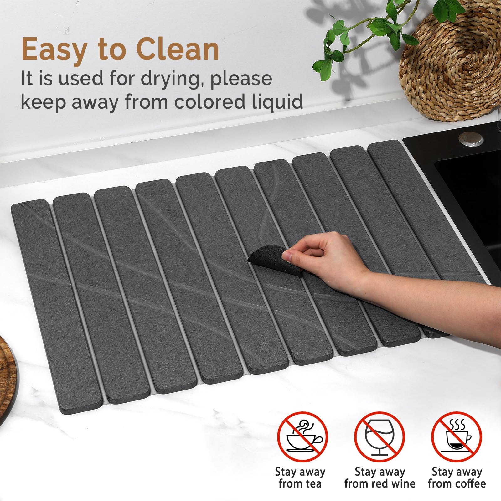Large Stone Dish Drying Mat for Kitchen Counter (2 Count)