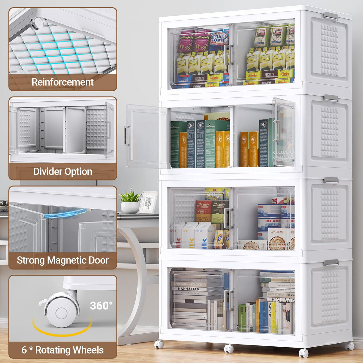 150Gal XL Stackable Storage Bins Foldable Box Cabinet for Home 3Pack White (3 Count)