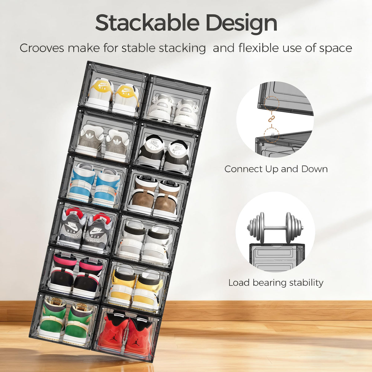 Upgraded Hard Shoe Storage Box 12 Pack XL Clear Shoe Organizer (12 Count)