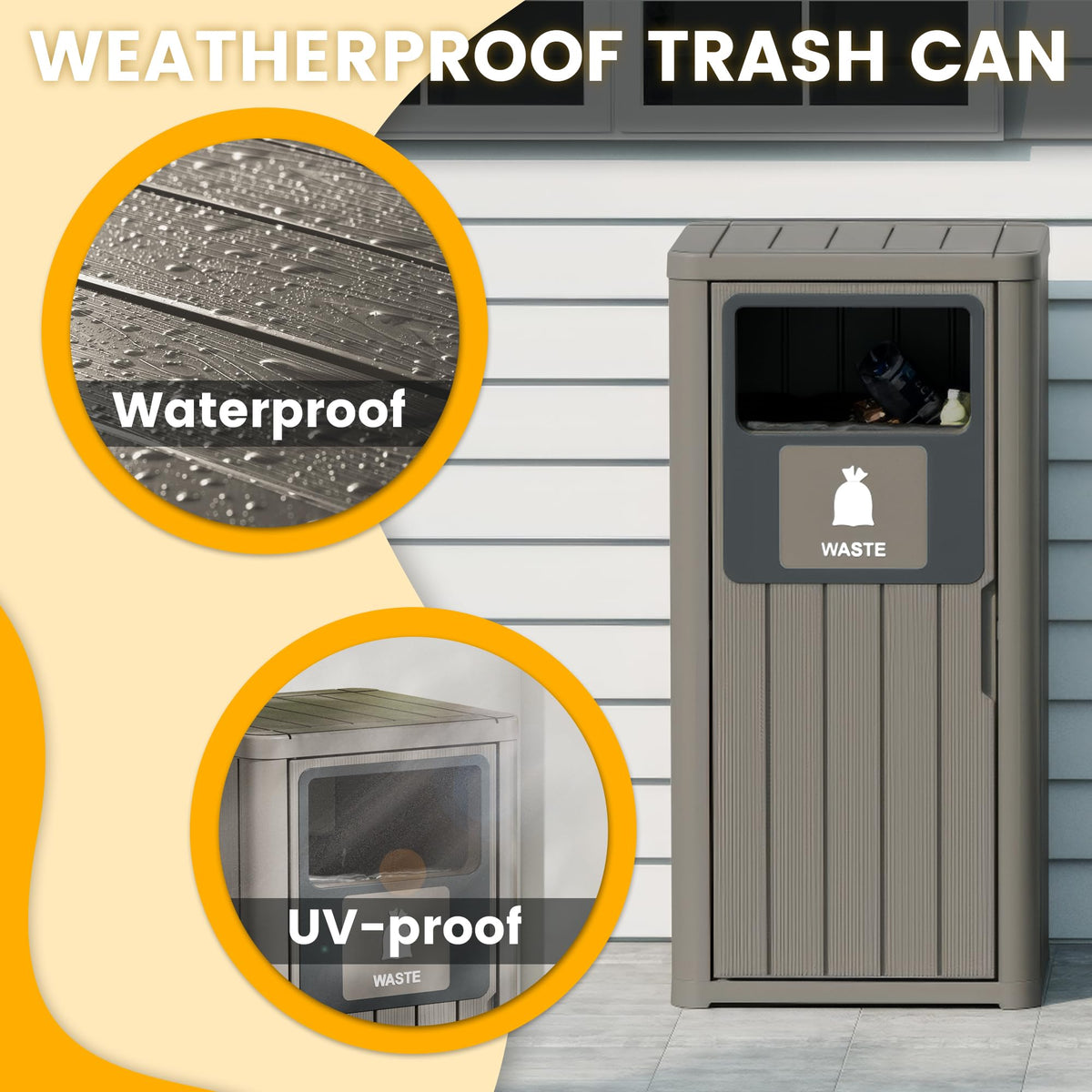 Outdoor Trash Can Waterproof Resin Patio Garbage Can for Outdoor Trash Bin for Patio