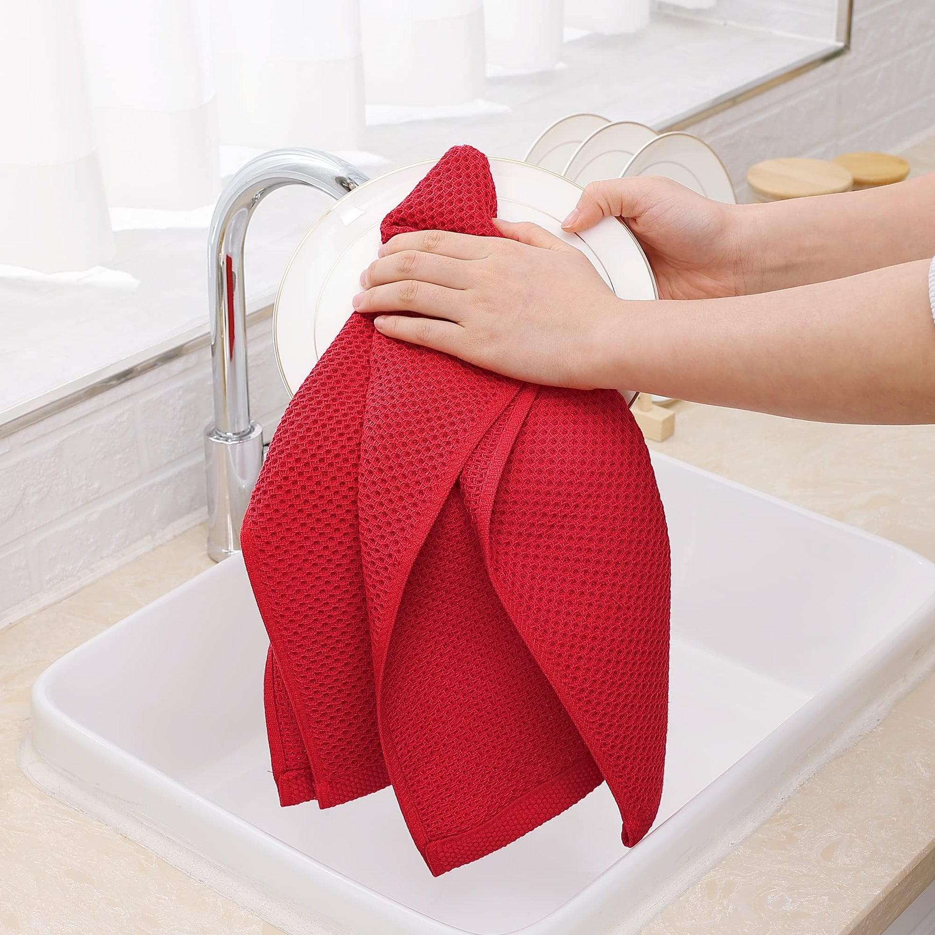 100% Cotton Waffle Weave Kitchen Dish Towels 4 (4 Count)
