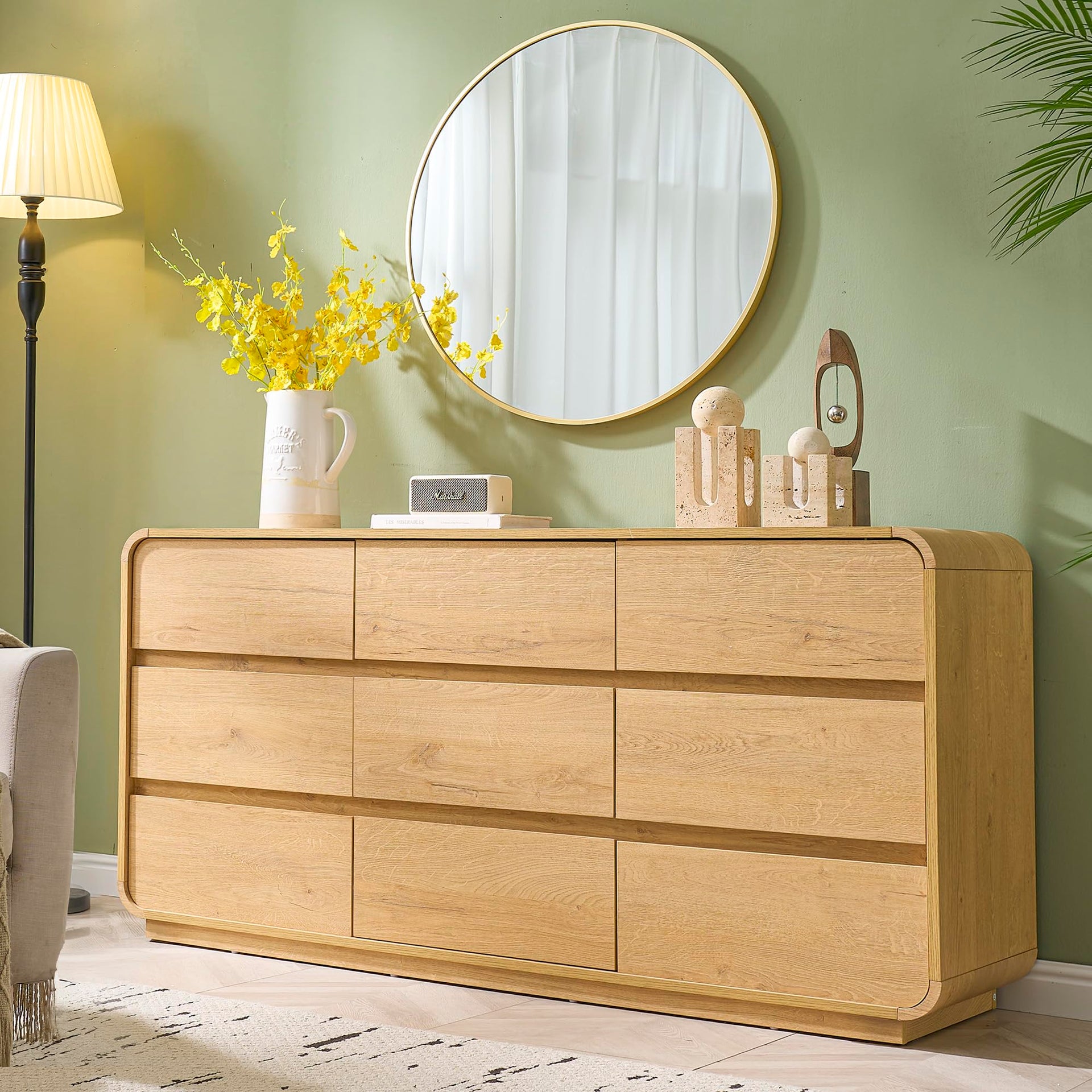 Natural Dresser for Bedroom with 9 Drawers