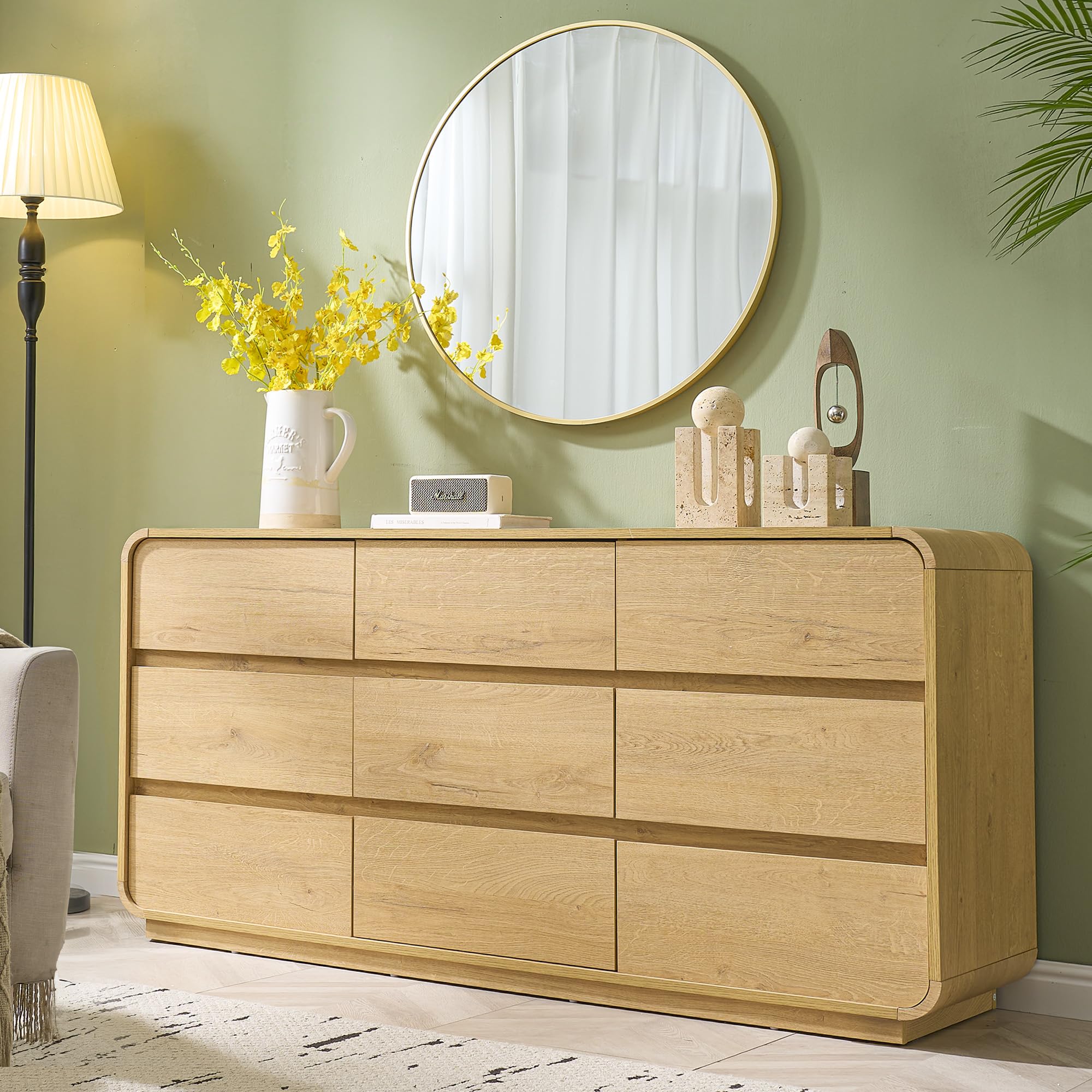 Natural Dresser for Bedroom with 9 Drawers